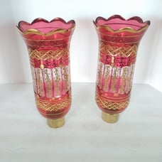 Vintage cranberry hurricane shades with gold trim