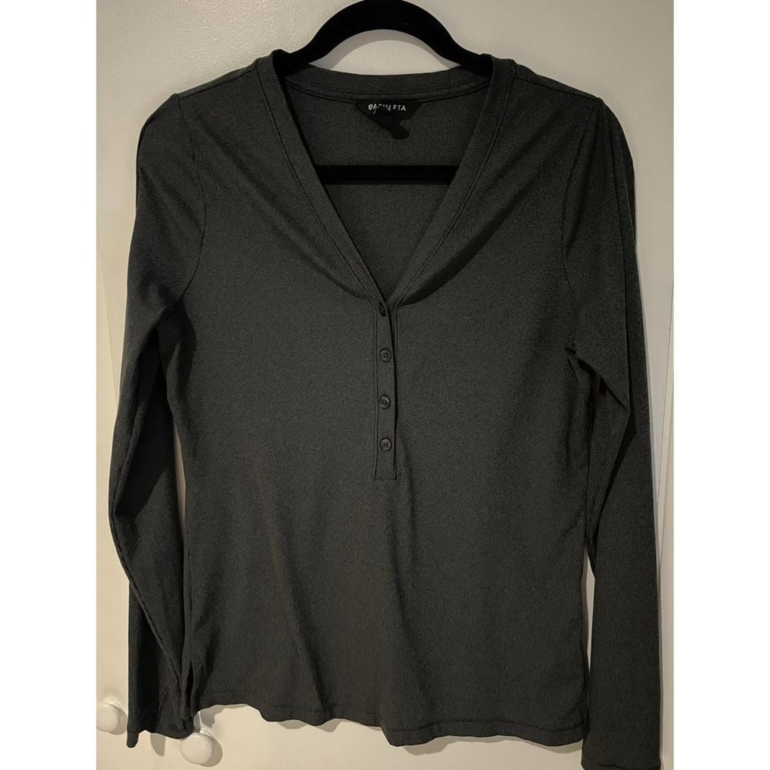 Athleta Women's Uptempo Ribbed Long Sleeve Charcoal Gray Henley Top Large