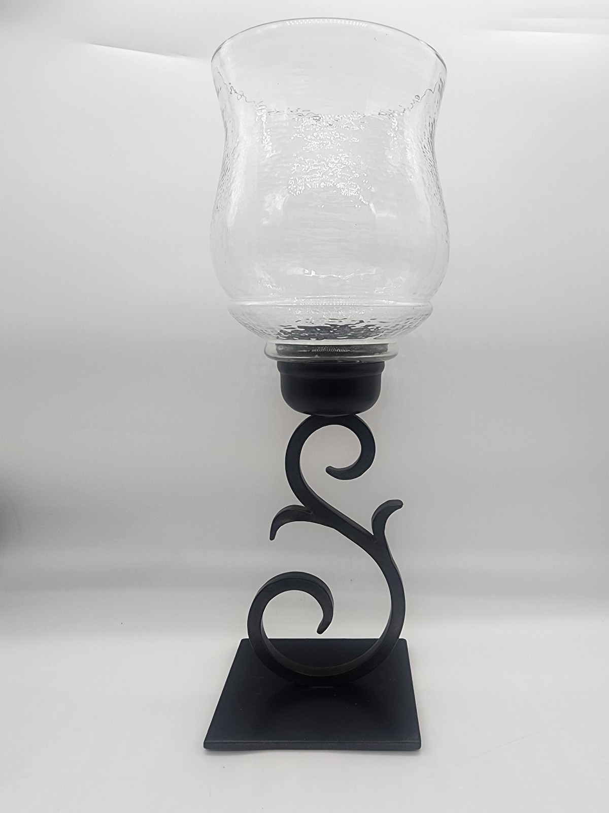 Hand Forged Antiqued Bronze Hurricane Candle Holder with clear glass