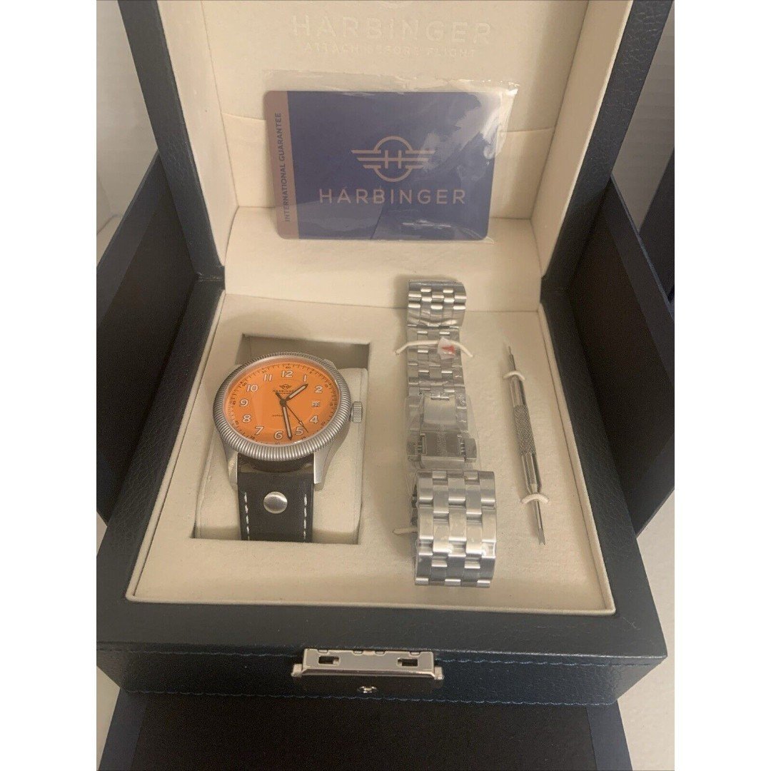 Harbinger HC7 CONQUEST SKYFIRE ORANGE Men's Self Winding Watch 2 Bands MSRP 849