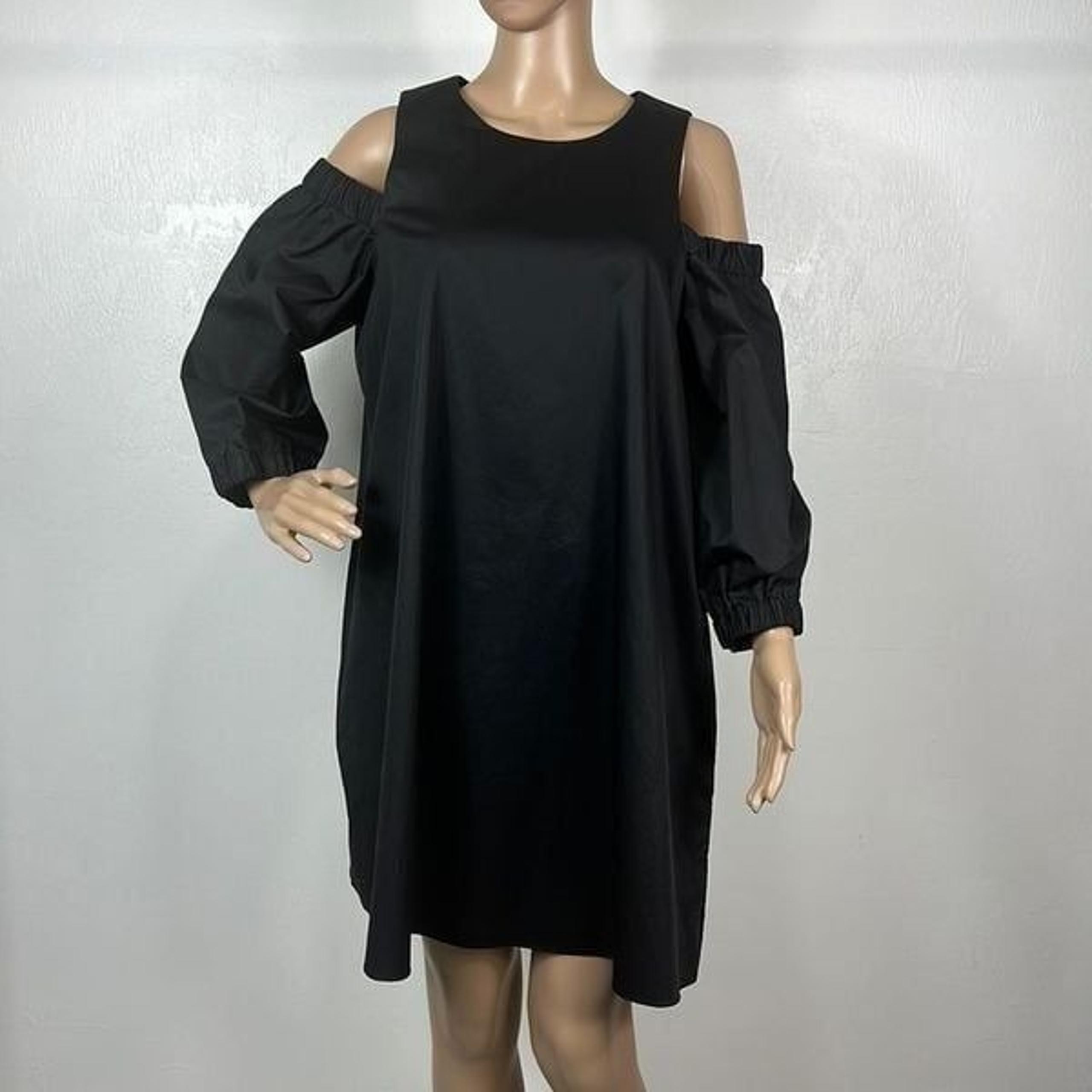 Tibi Black Cotton Cold Shoulder 3/4 Sleeve Mini Dress Size 10