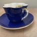 Vintage Crown Staffordshire england- fine bone china tea cup saucer Cobalt Blue