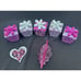 7 Hot Pink Purple Gift Box Present Plastic Glitter Christmas Ornament Lot -CH1