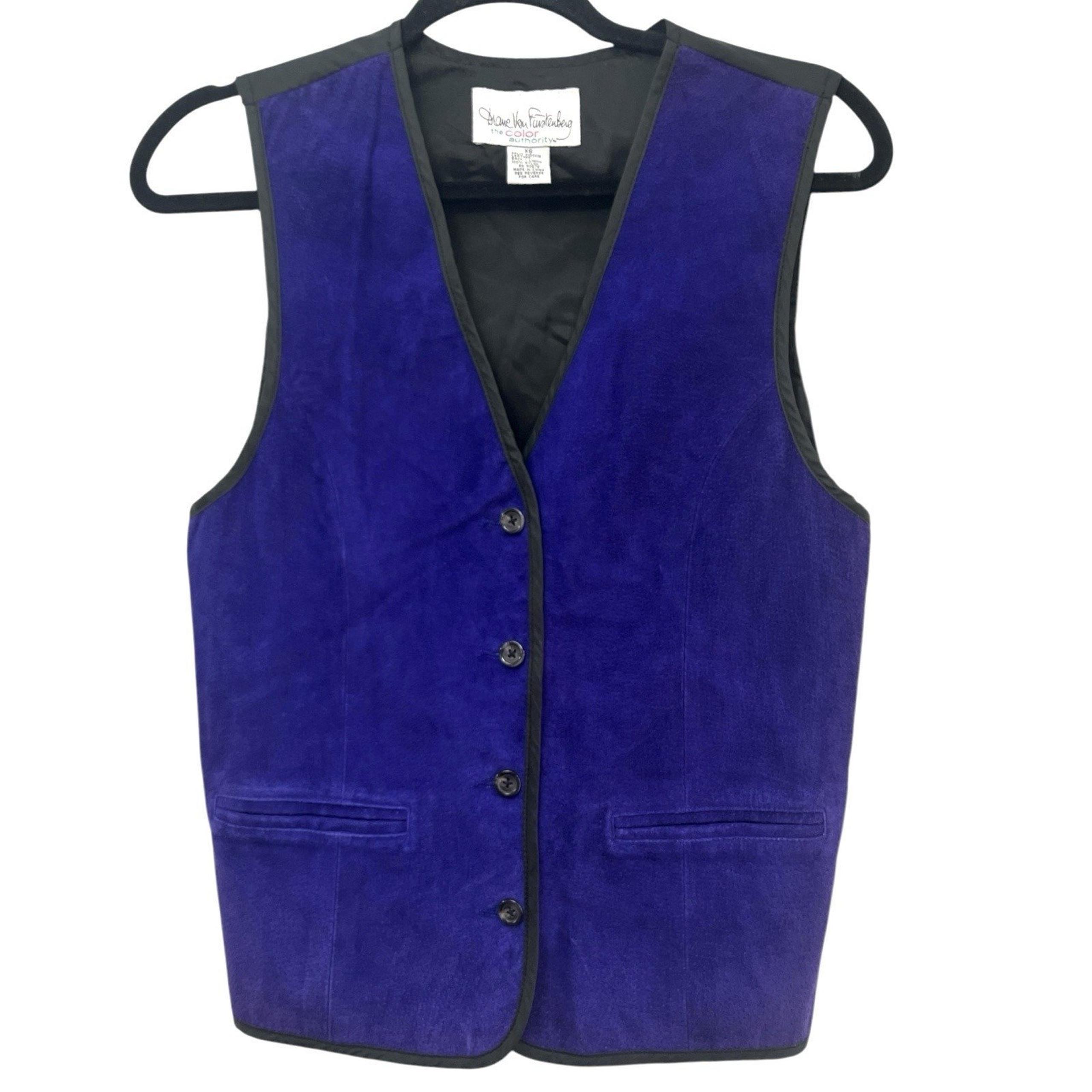 Diane Von Furstenberg Pigskin Leather Vest Womens XS Medium Royal Blue Vibrant