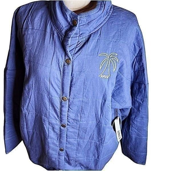 Amuse Society Women's Sea Breeze Quilted Embroidered Jacket Blue Size L/XL NWT