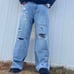 Vintage Y2k Baggy Distressed wide Leg blue denim skater jeans Size 32 wide leg
