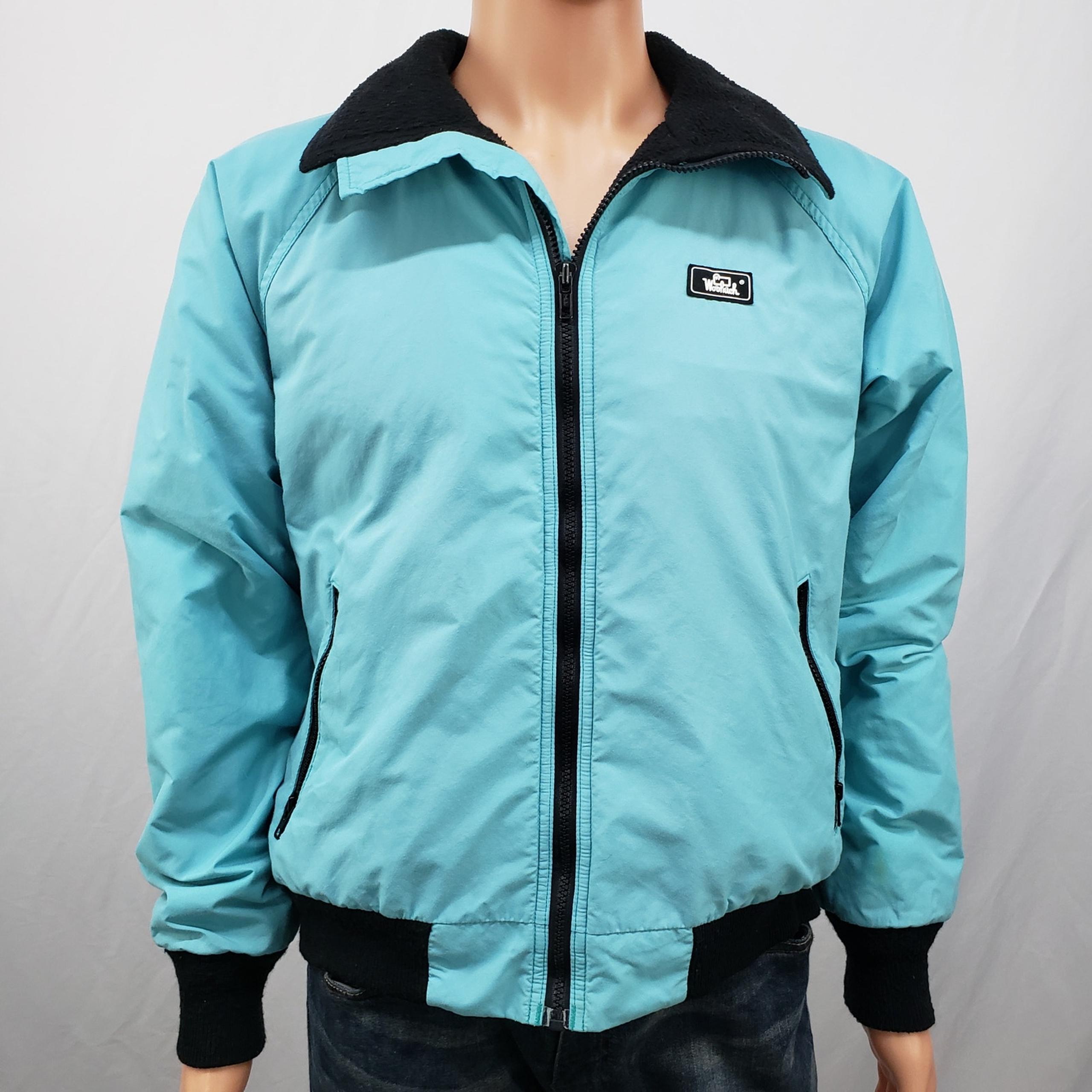 Vintage 1990s Woolrich Teal Coat Fleece Lined Harrington Bomber Jacket USA Made