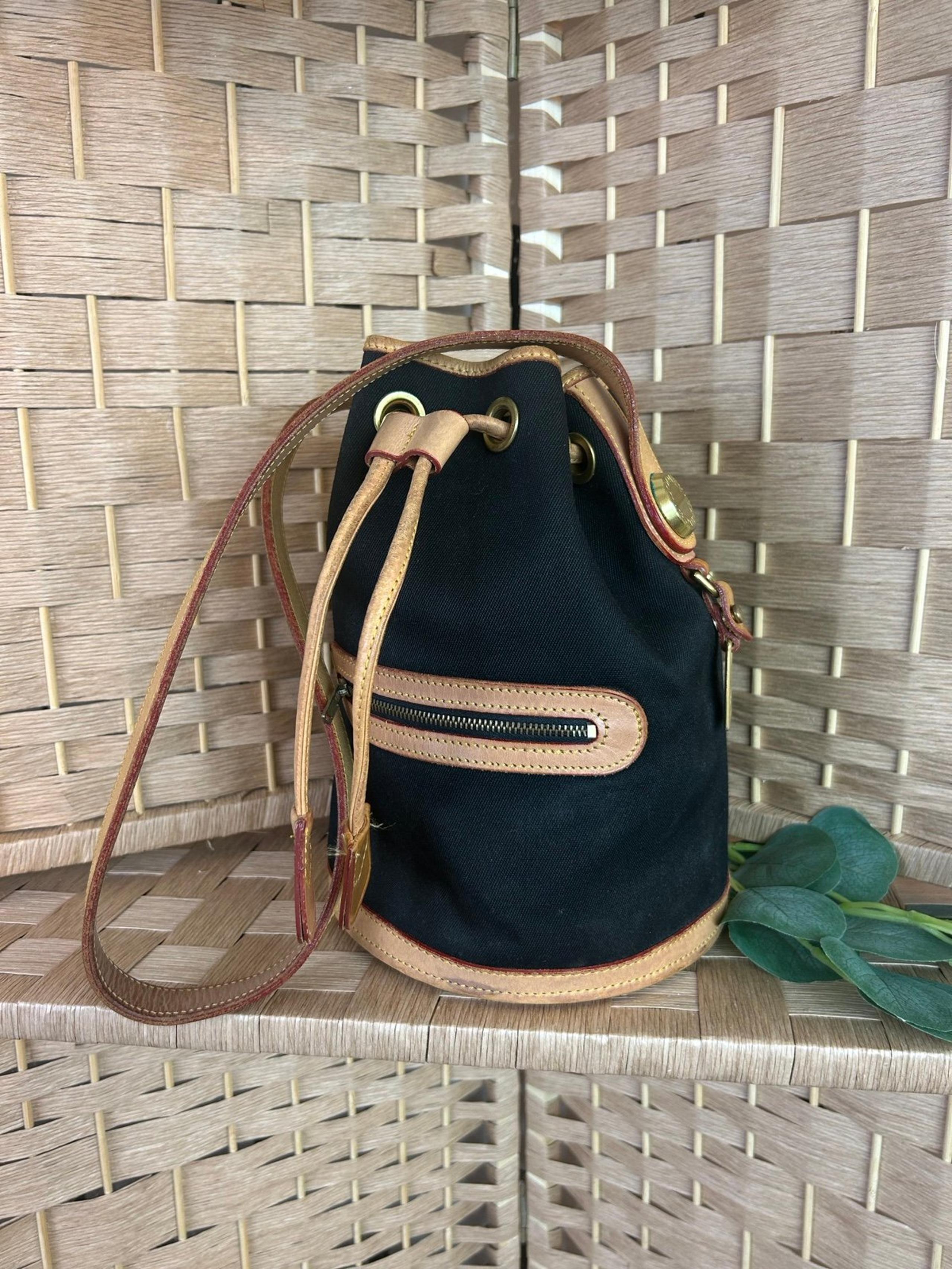 Dooney & Bourke Vintage Black Canvas/Leather Bucket Bag Made In USA