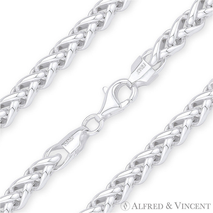 6mm Classic Wheat Link Italian Spiga Chain Necklace in .925 Sterling Silver 20