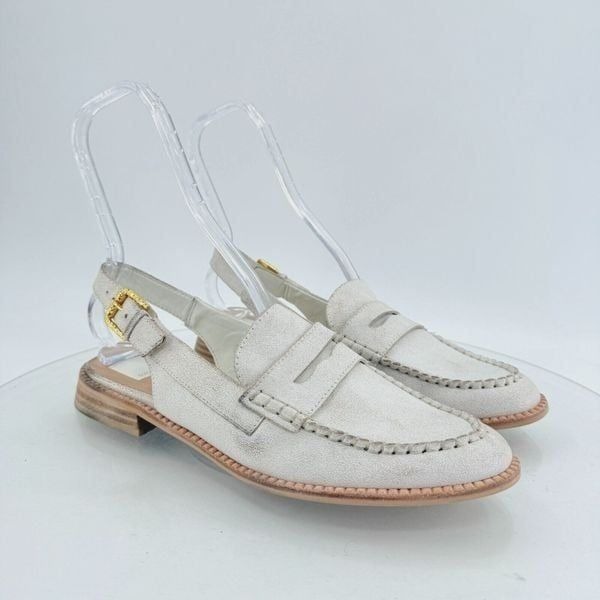 Dolce Vita Hardi Penny Loafer Slingback LowHeel White Crinkled Leather Size 11