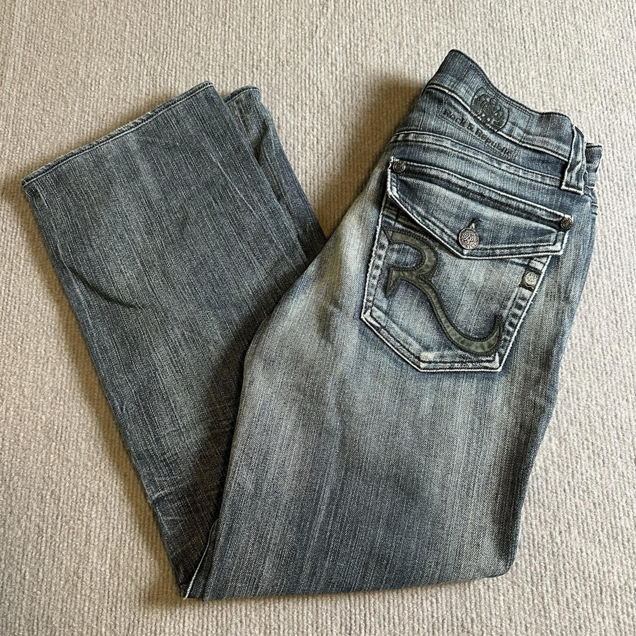 Rock & Republic Jeans Mens 31X27 Verve Straight Leg 5 Pocket Blue Distressed *