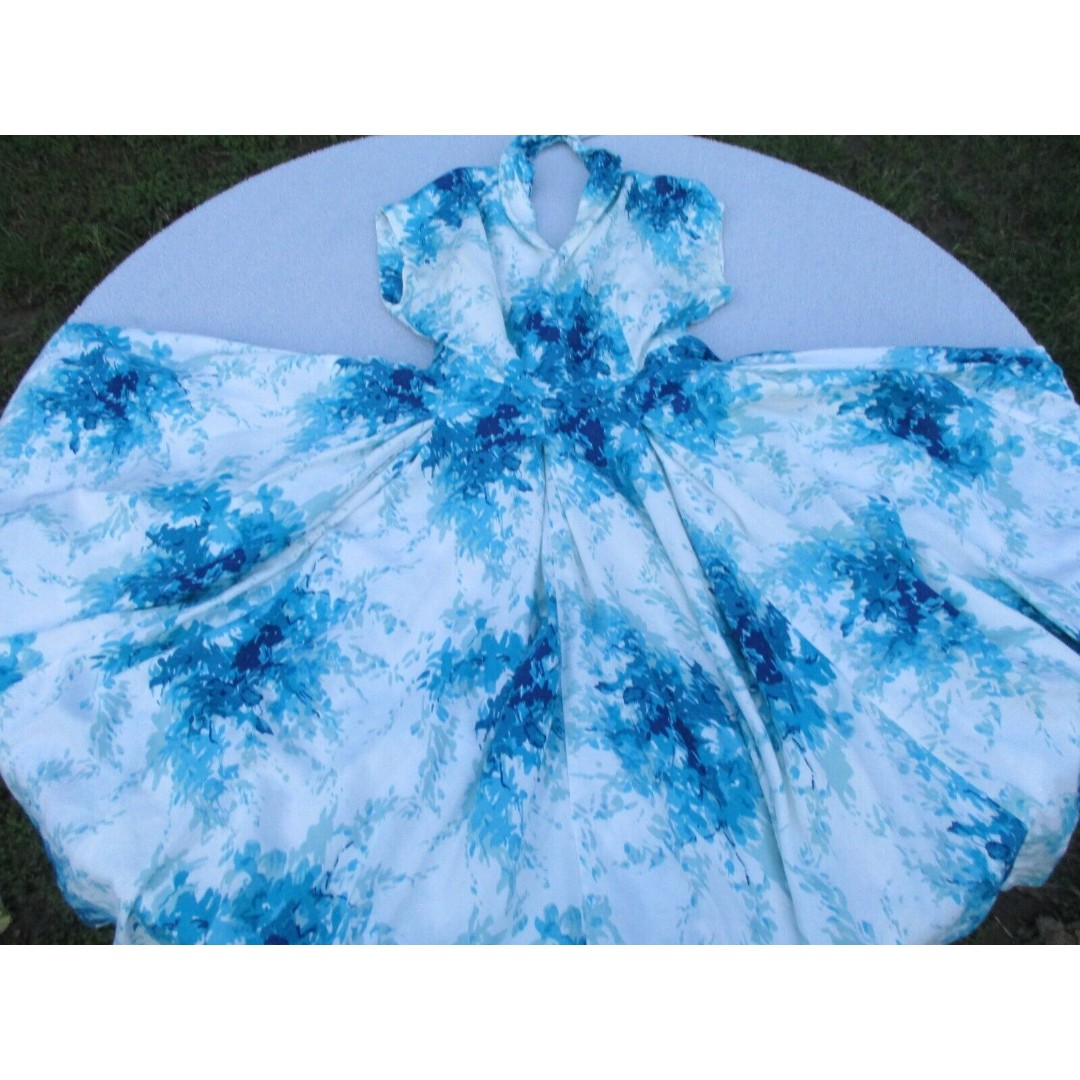 Anthropologie Flared Anabelle Dress Size 2 Maple White Blue Cotton Vintage