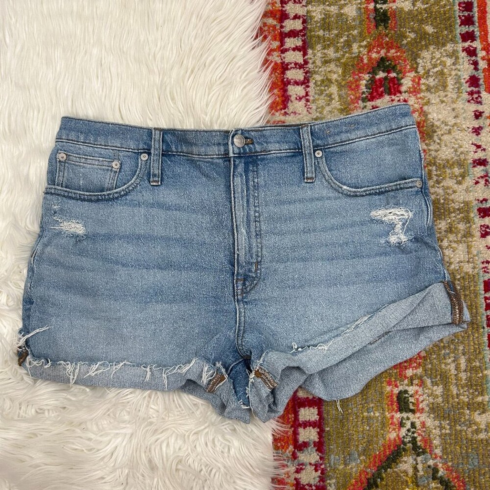 Madewell Blue Distressed High Waist High Rise Denim Jean Shorts 32