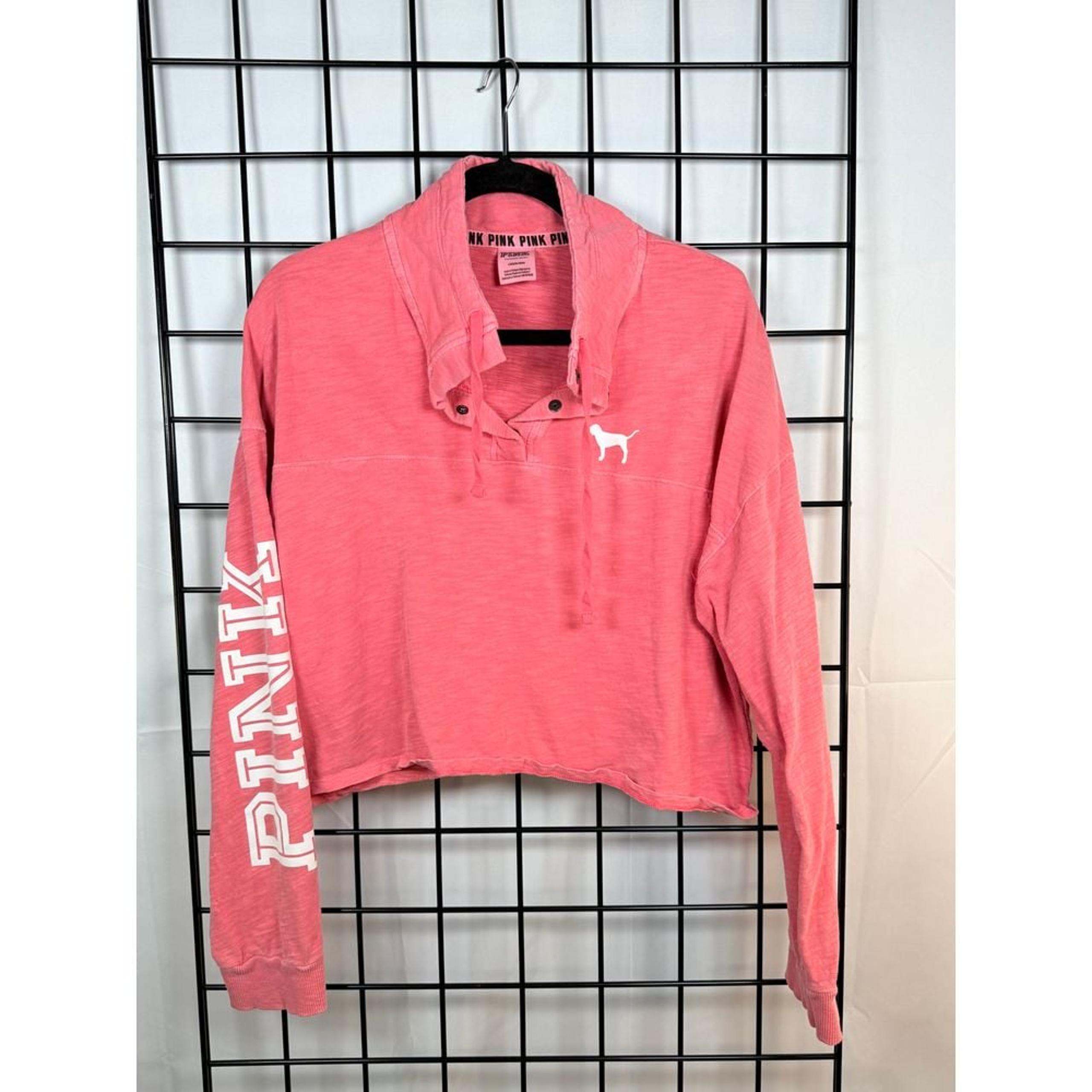 PINK Victoria's Secret Varsity Pullover Sweatshirt Womens L Cropped 1/4 Snap