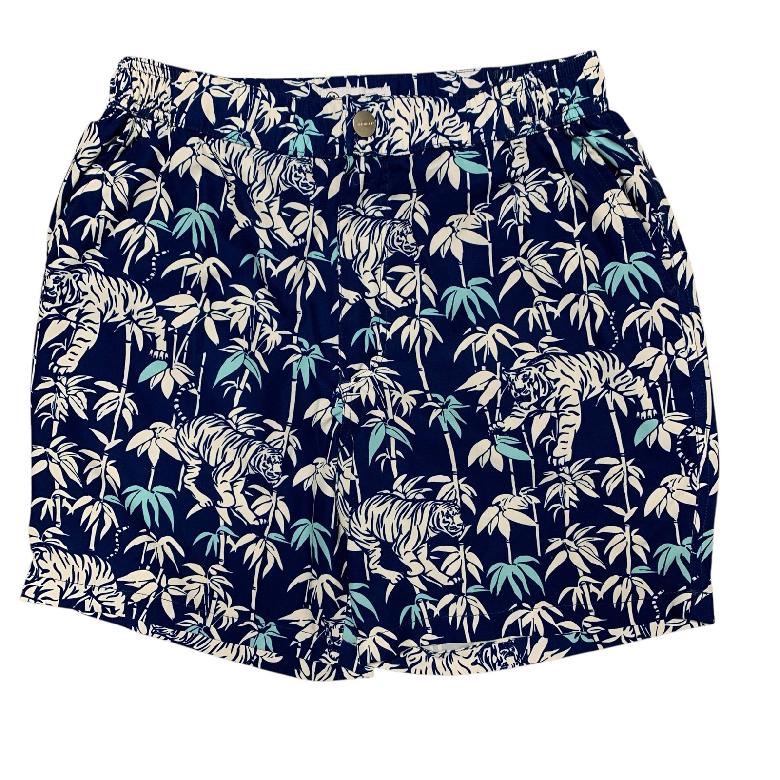 Mosmann Australia Mens Shorts Tiger Palm Pattern Blue Swim Shorts Size M
