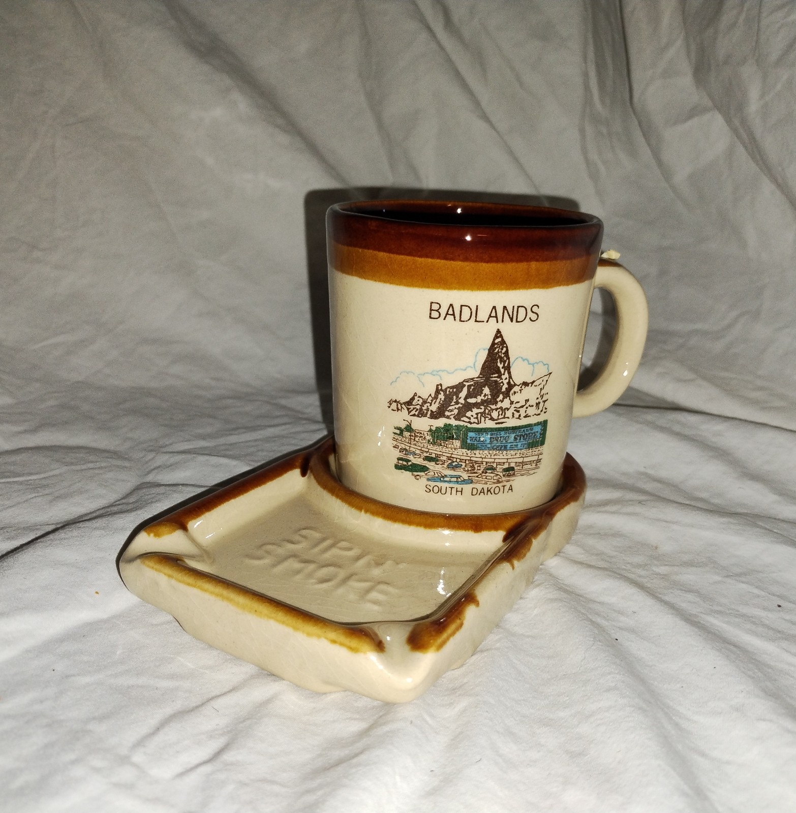 Vintage Badlands South Dakota Souvenir Sip N Smoke Coffee Cup Ashtray. Ashtray