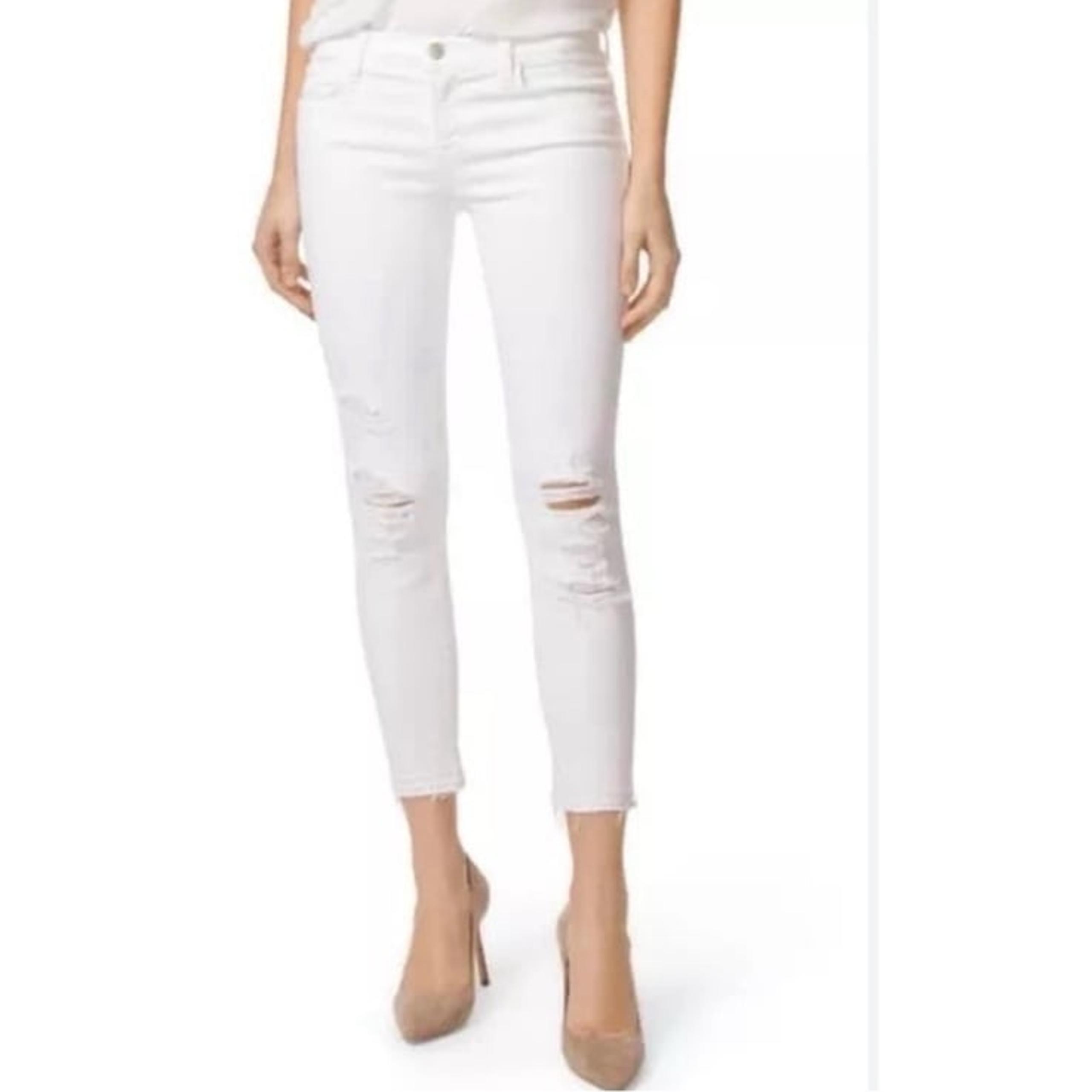 J BRAND cropped demented distressed jeans white size 27