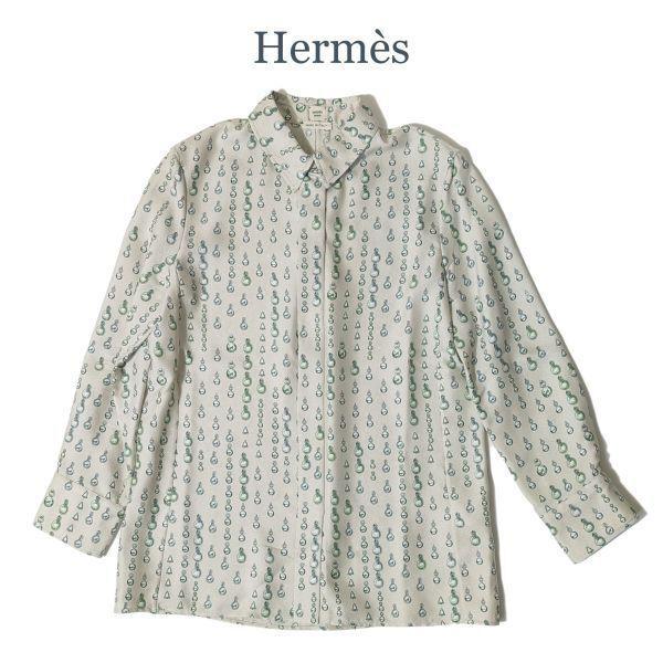 Hermes Twill Reine Silk Blouse Size 36, 2022, Bell Pattern