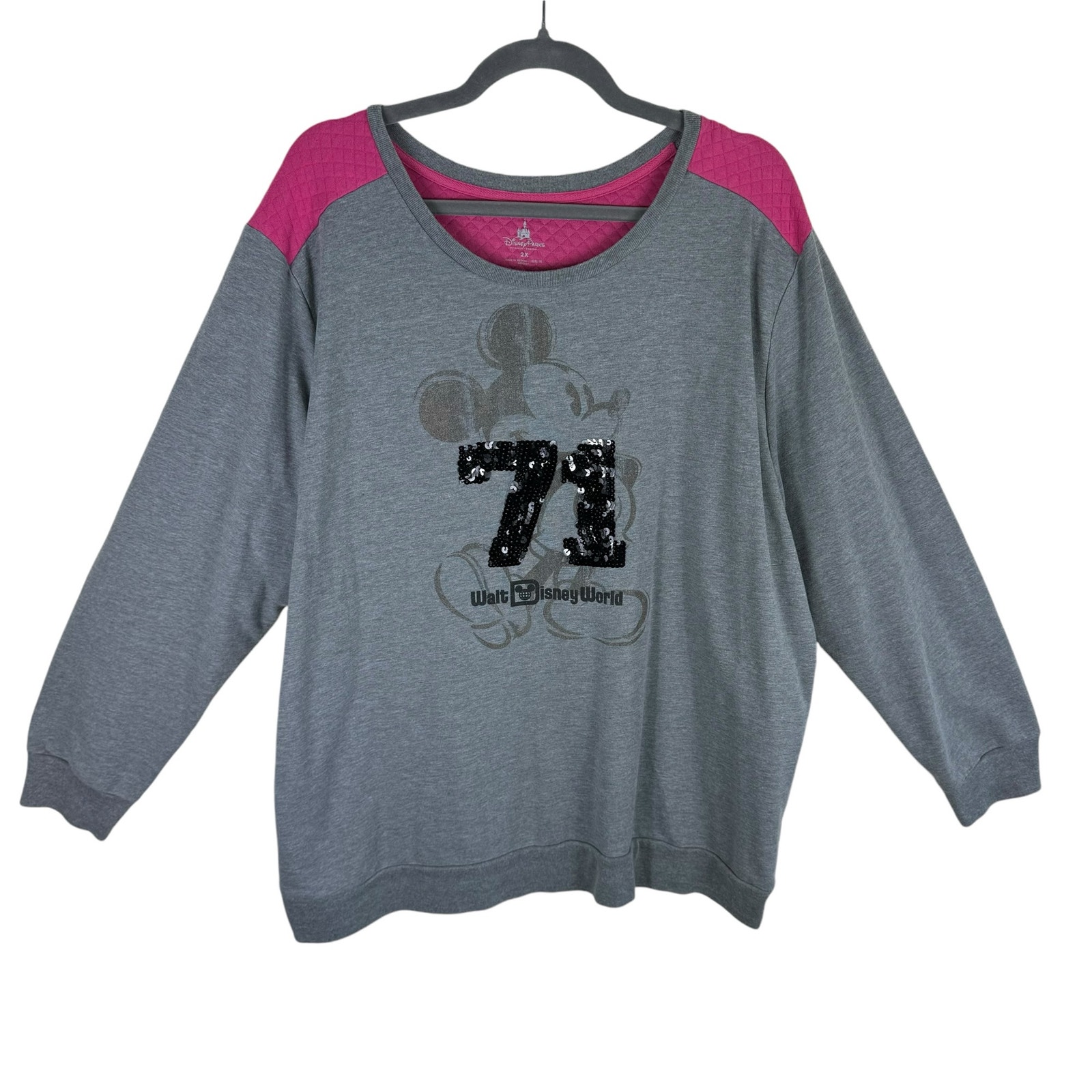 Disney Parks Mickey Mouse Gray Pink Long Sleeve Lightweight Sweatshirt Size 2X