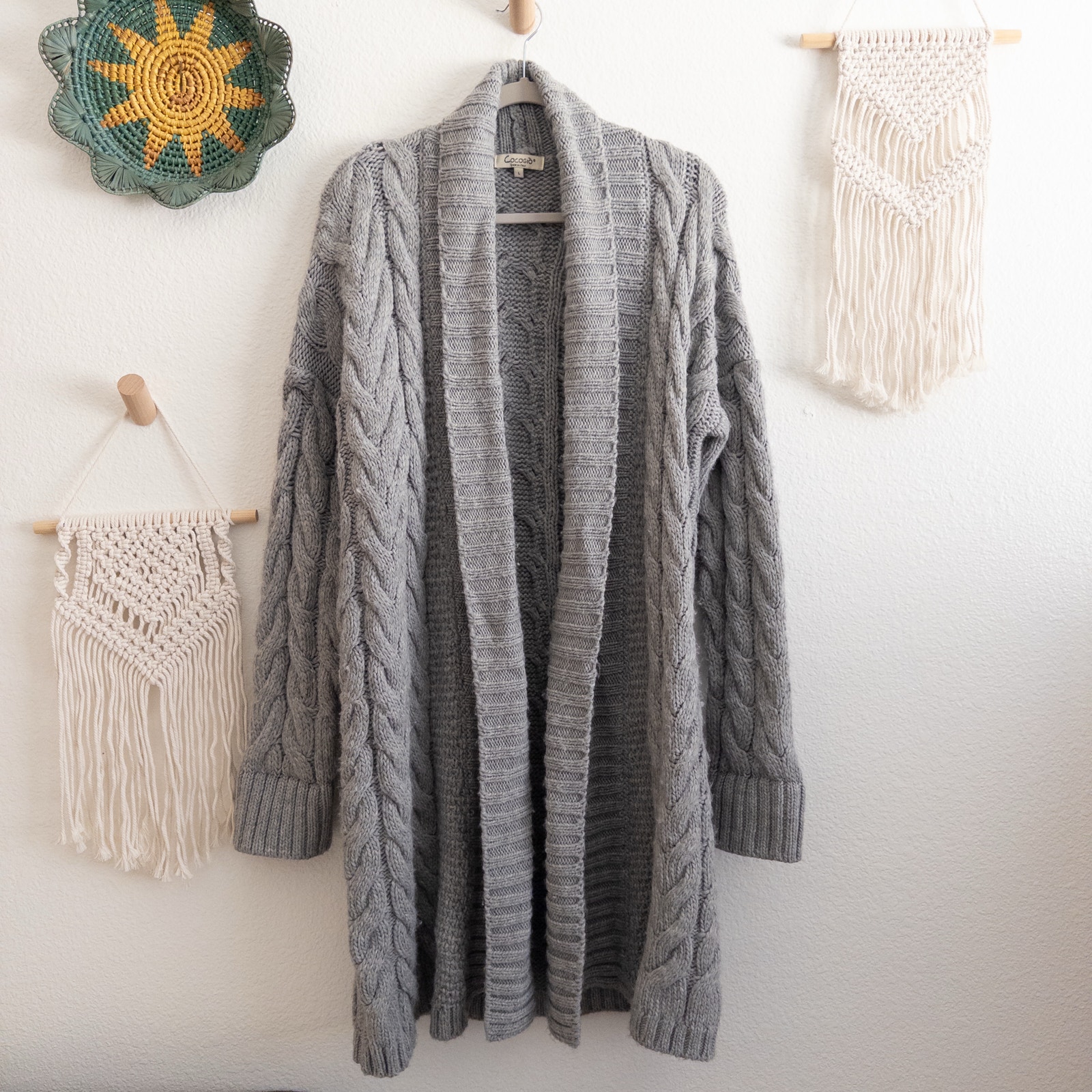 Cocogio Gray Cable Knit Longline Wool Blend Sweater Cardigan Size Large Italy