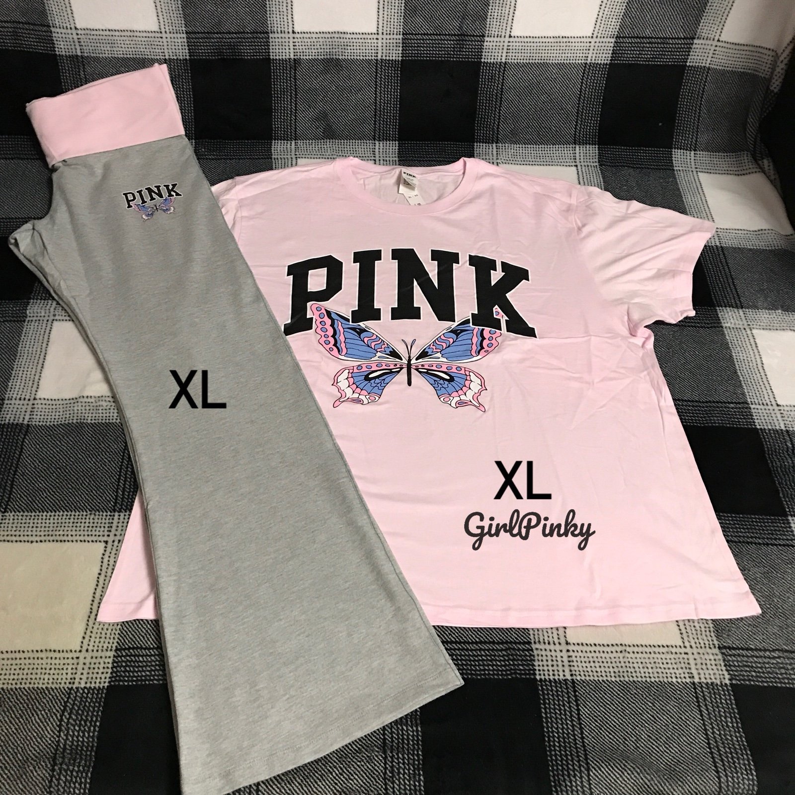 VS PINK FLARE COTTON LEGGINGS & CAMPUS TEE PINK TULIP & BUTTERFLY LOGO XXL/XL