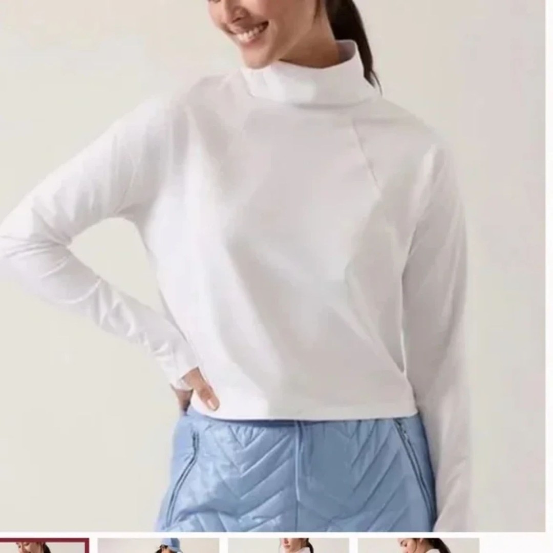 Athleta Whistler Mock Neck Top, White, Size M