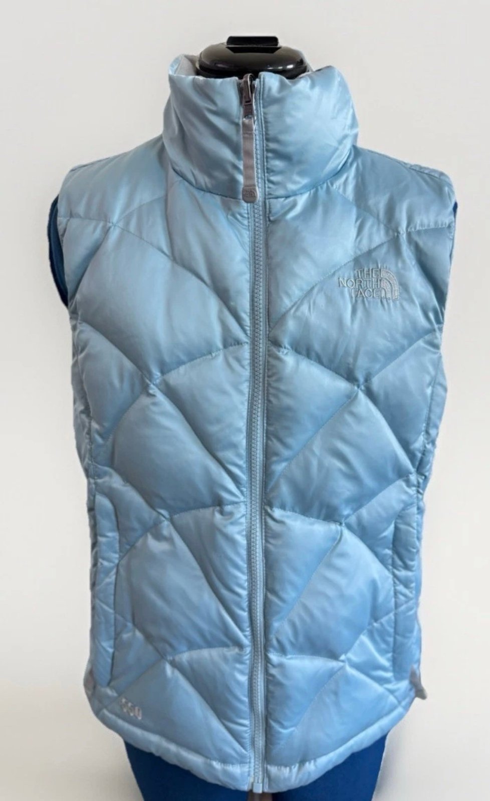 Vintage Y2K The North Face 550 Quilted Down Vest Baby Blue Puffer Jacket Small