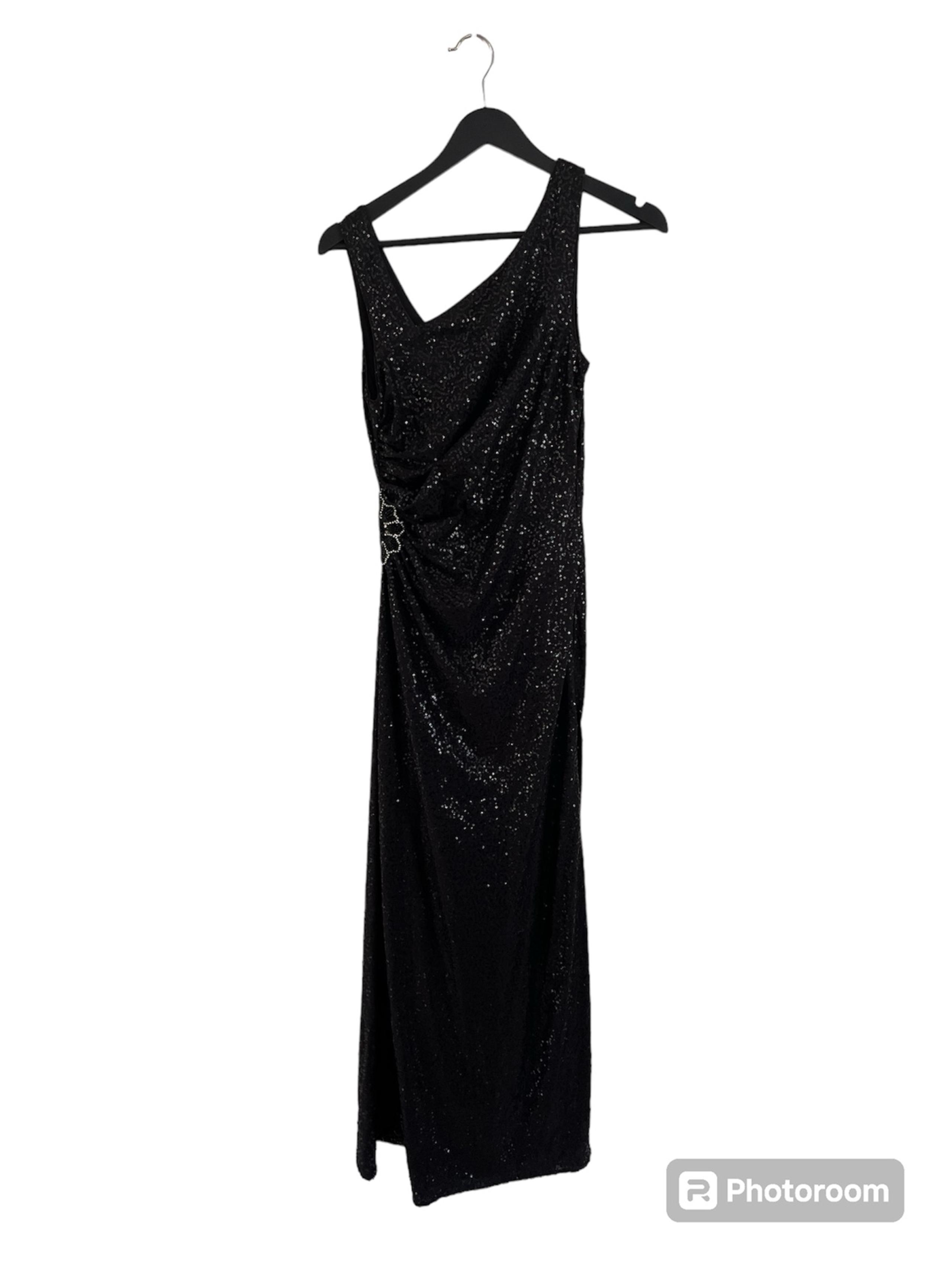 Teri Jon By Rickie Freeman Sequin Gown Women's Black 8 Maxi Long Sleeveless   Th