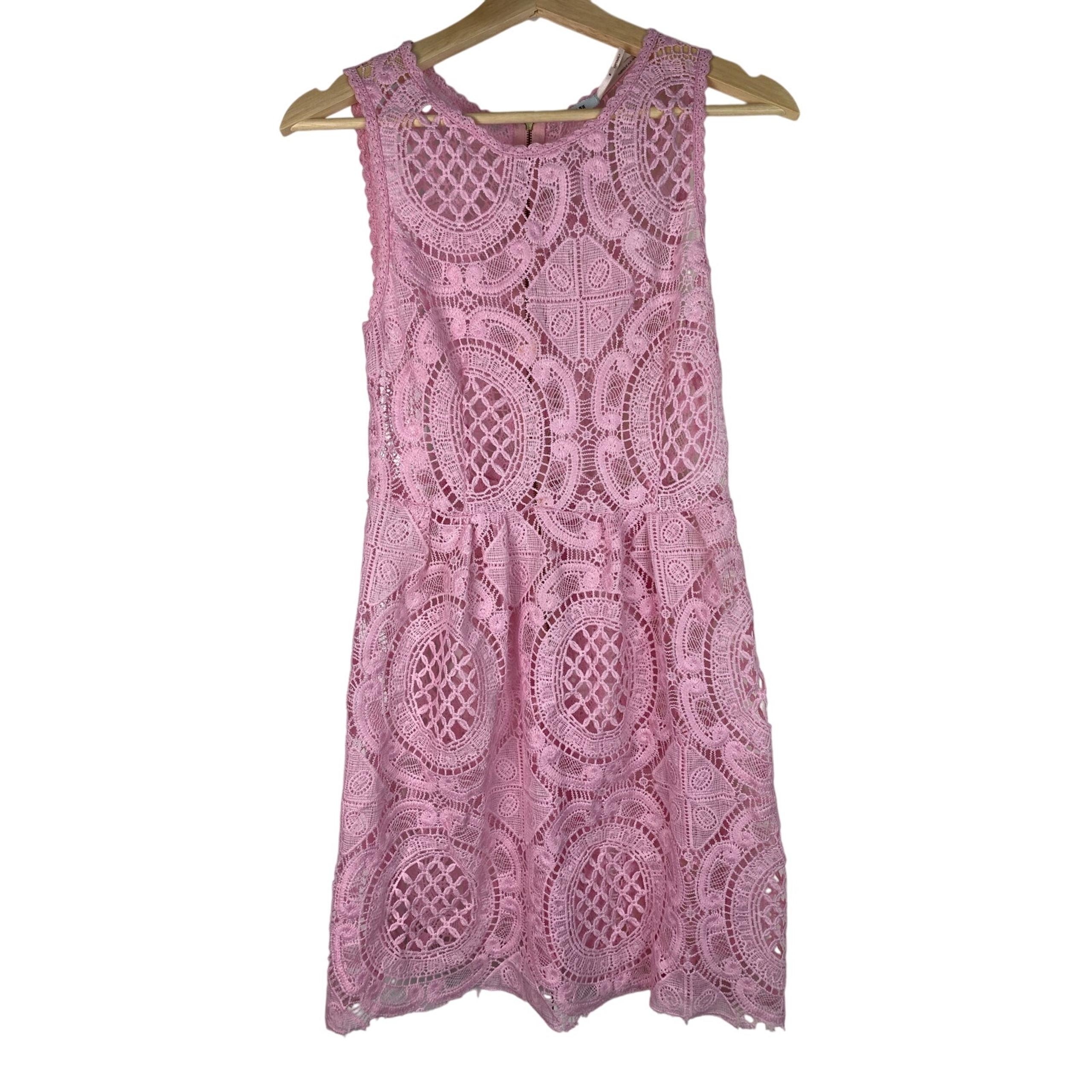 Kimchi Blue Women's Size S Pink Sheer Crochet Lace Sleeveless Boho A-Line Dress