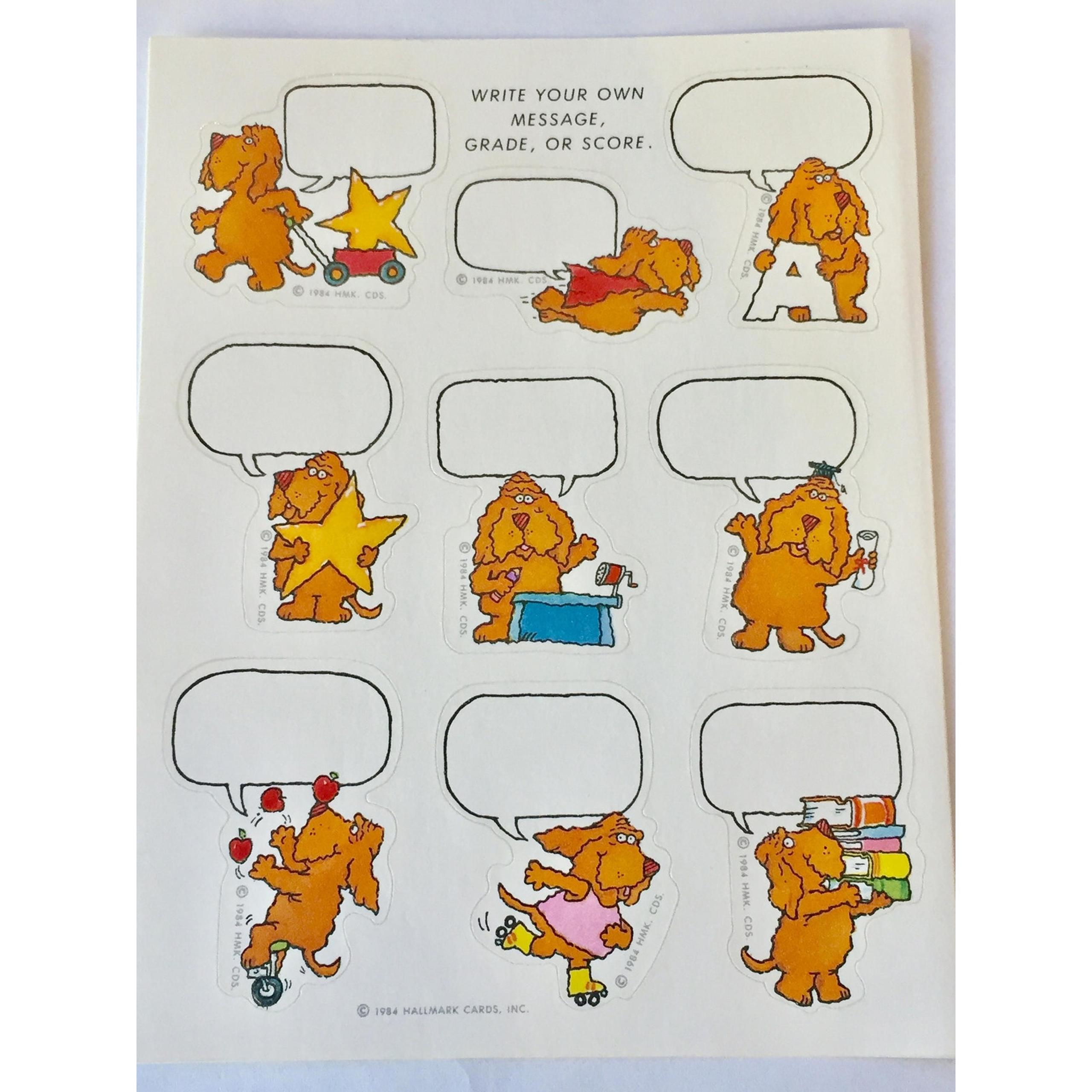Cute Dogs With Text Bubbles Teacher Grade Vintage Single Sticker Sheet 1980 Hall