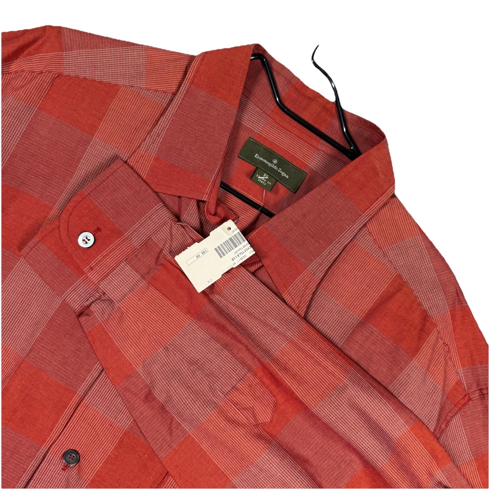 New Ermenegildo Zegna Cotton Button Down Shirt, Made In Italy XL Red Plaid