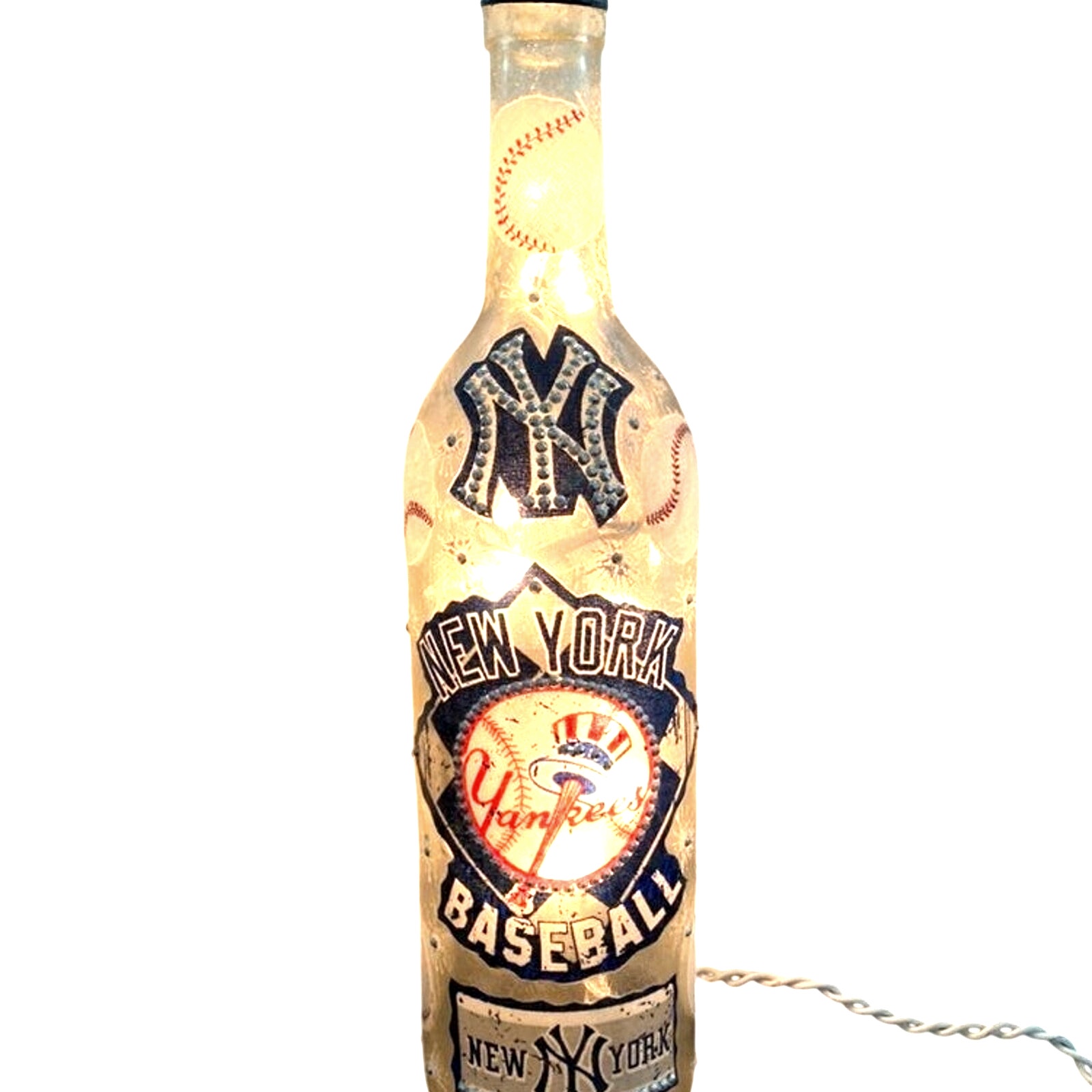 NEW YORK GIANTS Glass Bottle w/ Lights *Unique Gift Idea