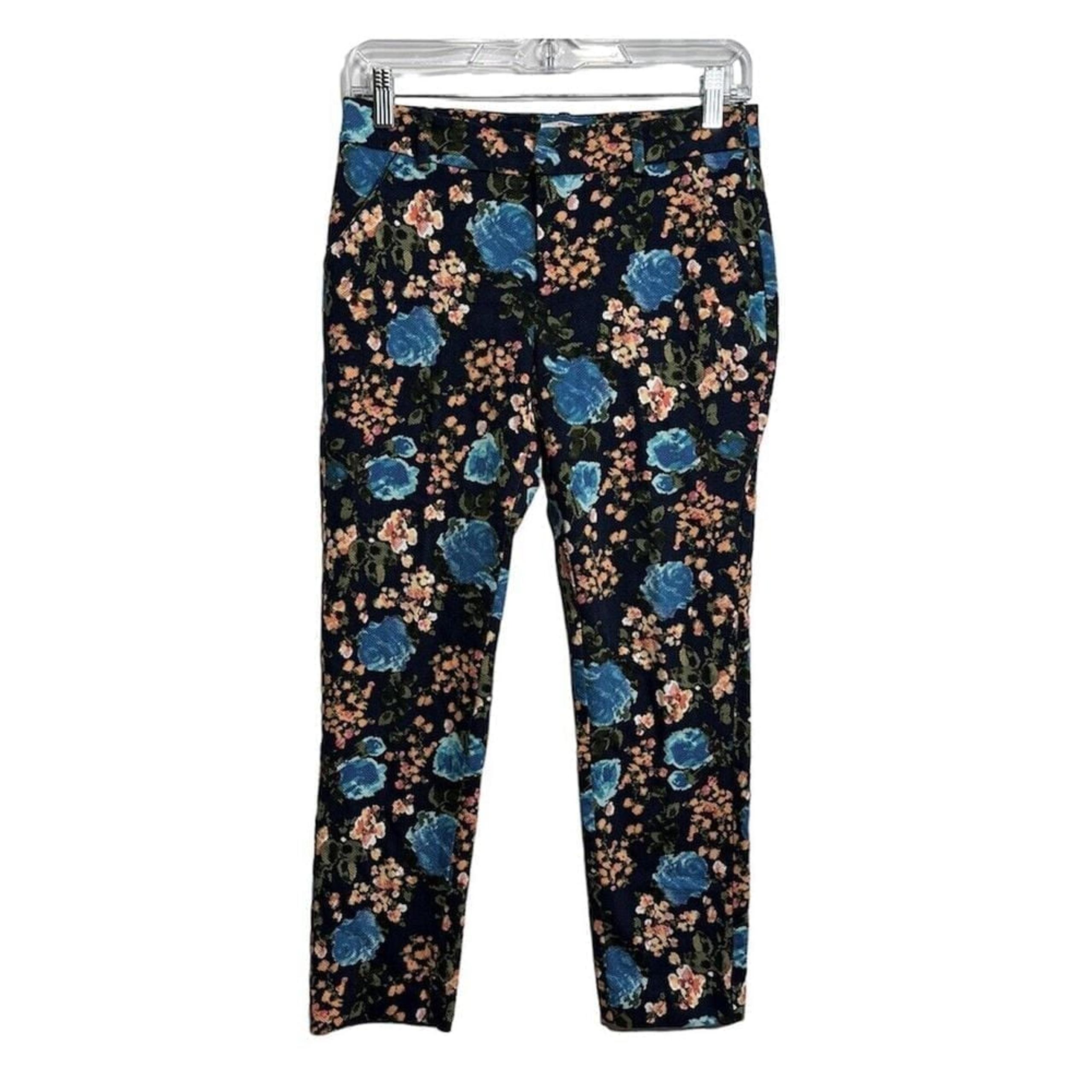 Merona Pants Women's Size 2 Cropped Skinny Classic Mid Rise Floral Stretch Blue