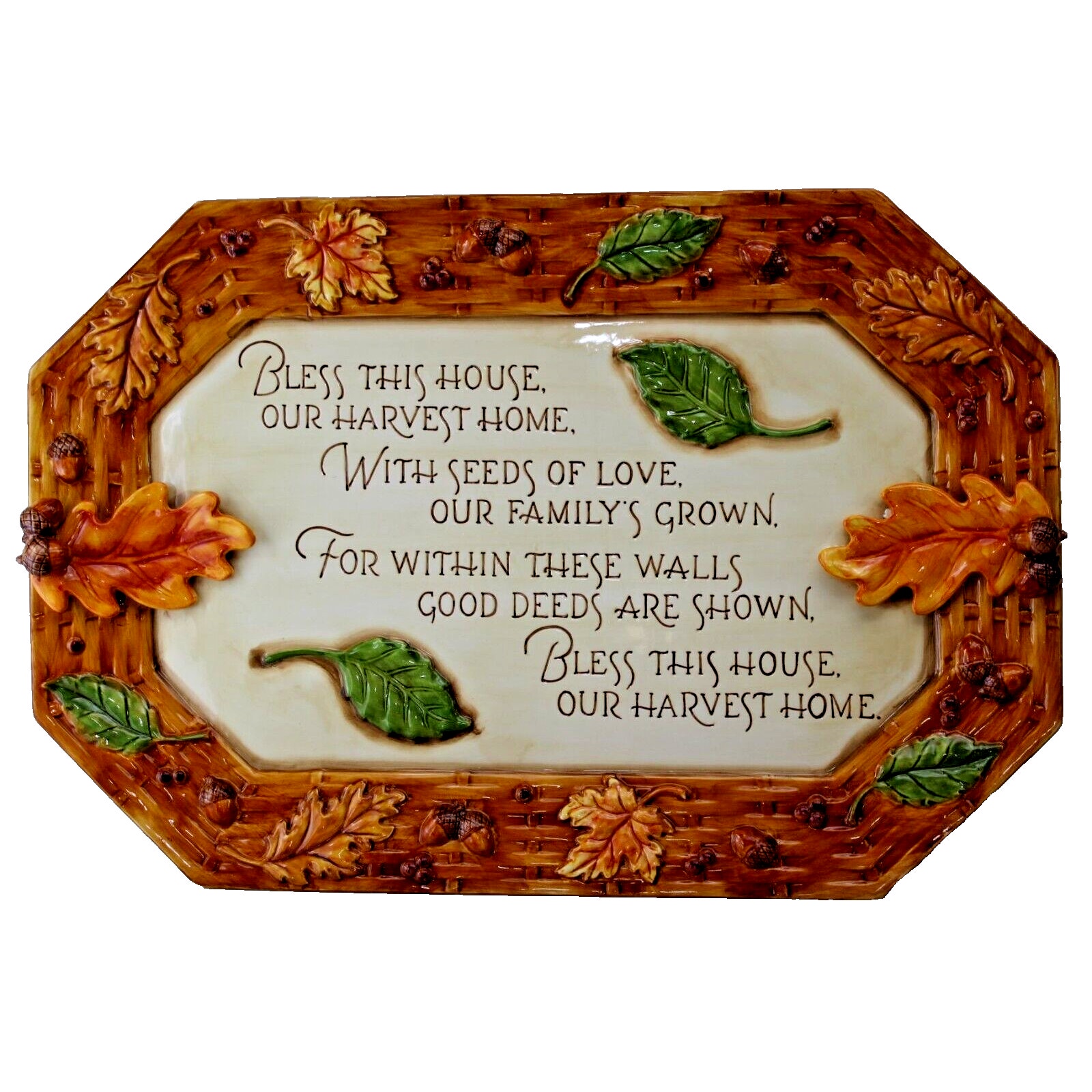 Turkey Ham Roast Platter •Bless This House Poem • Acorns Leaves Autumn • 21 x15