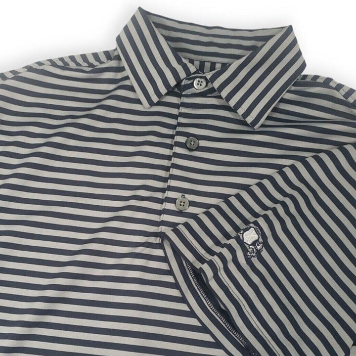 FootJoy Men's Medium Navy Blue, Grey Striped Golf Polo Club Embroidered