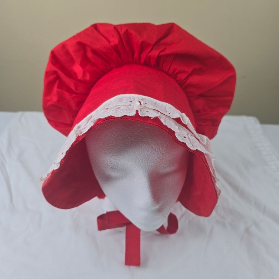 Vintage ruffle lace red Pioneer bonnet
