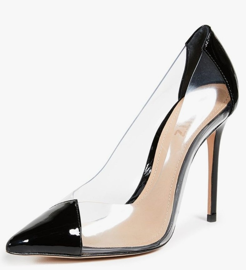 Schutz Cendi Transparent Vinyl & Black Patent Leather Pump Heels 6.5