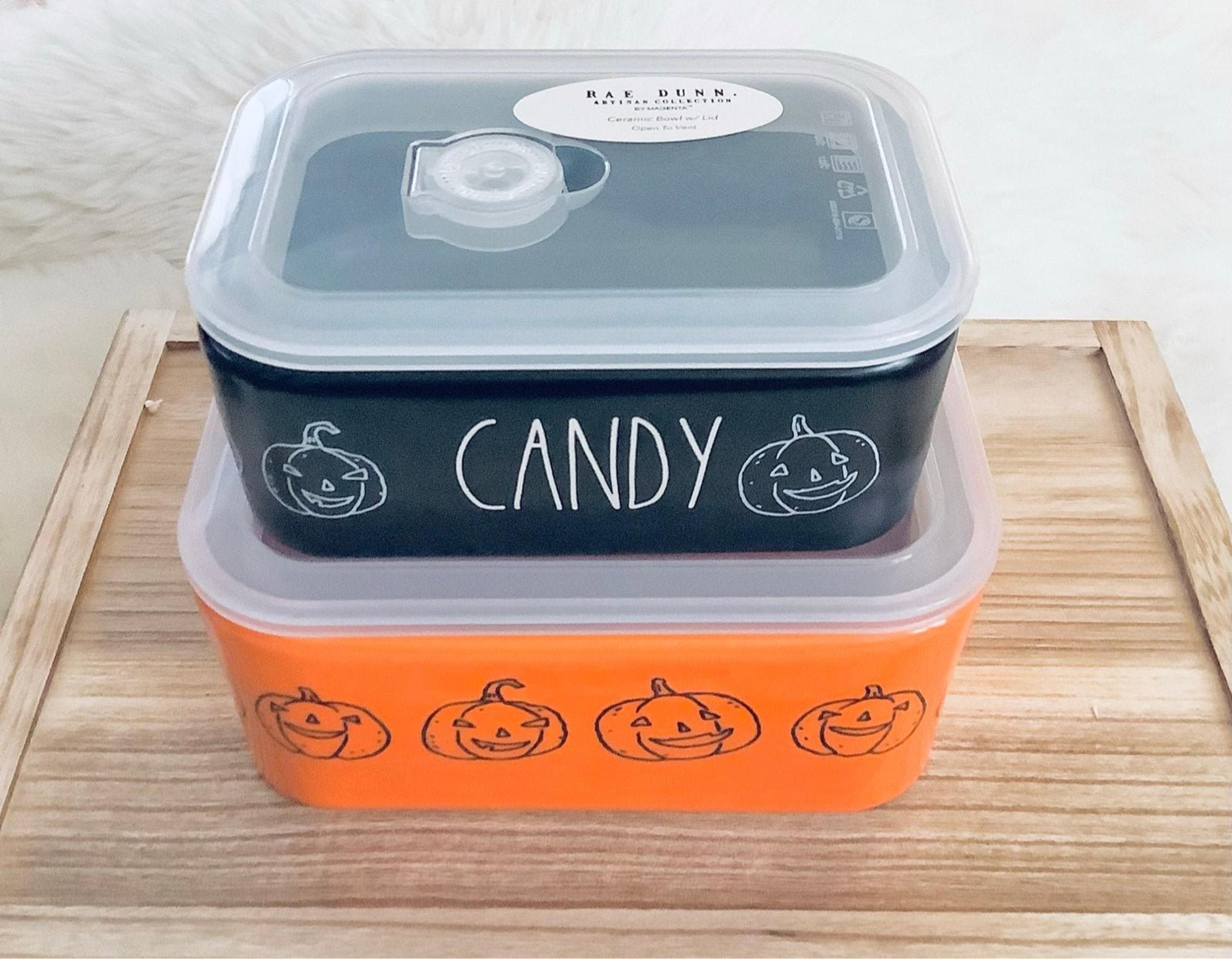 Rae Dunn Candy and Treats Rectangle ceramic with vented lid Storage Set 2pc
