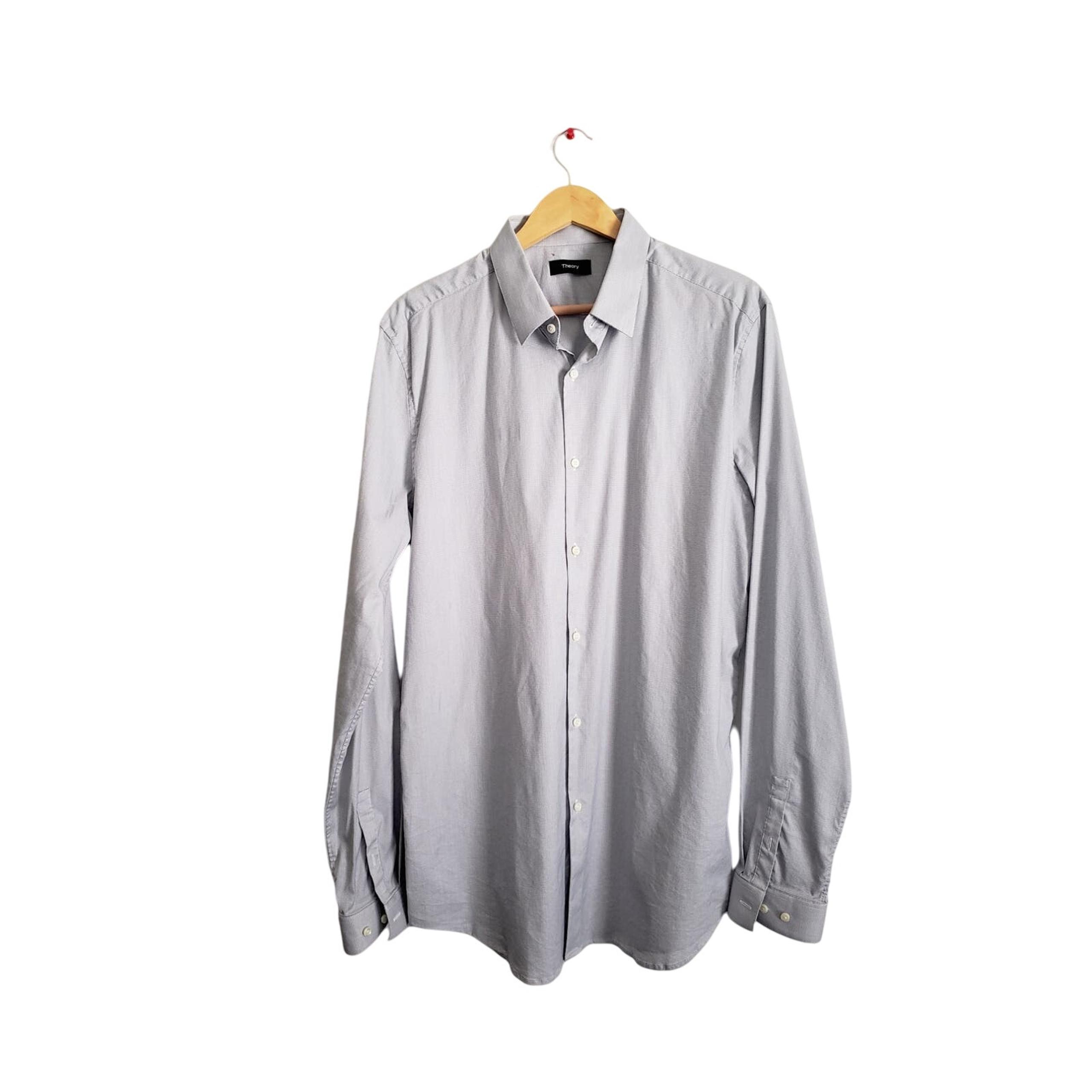 Theory Men's Cedrick Zino Graph-Check Dress Shirt Size 17L Blue