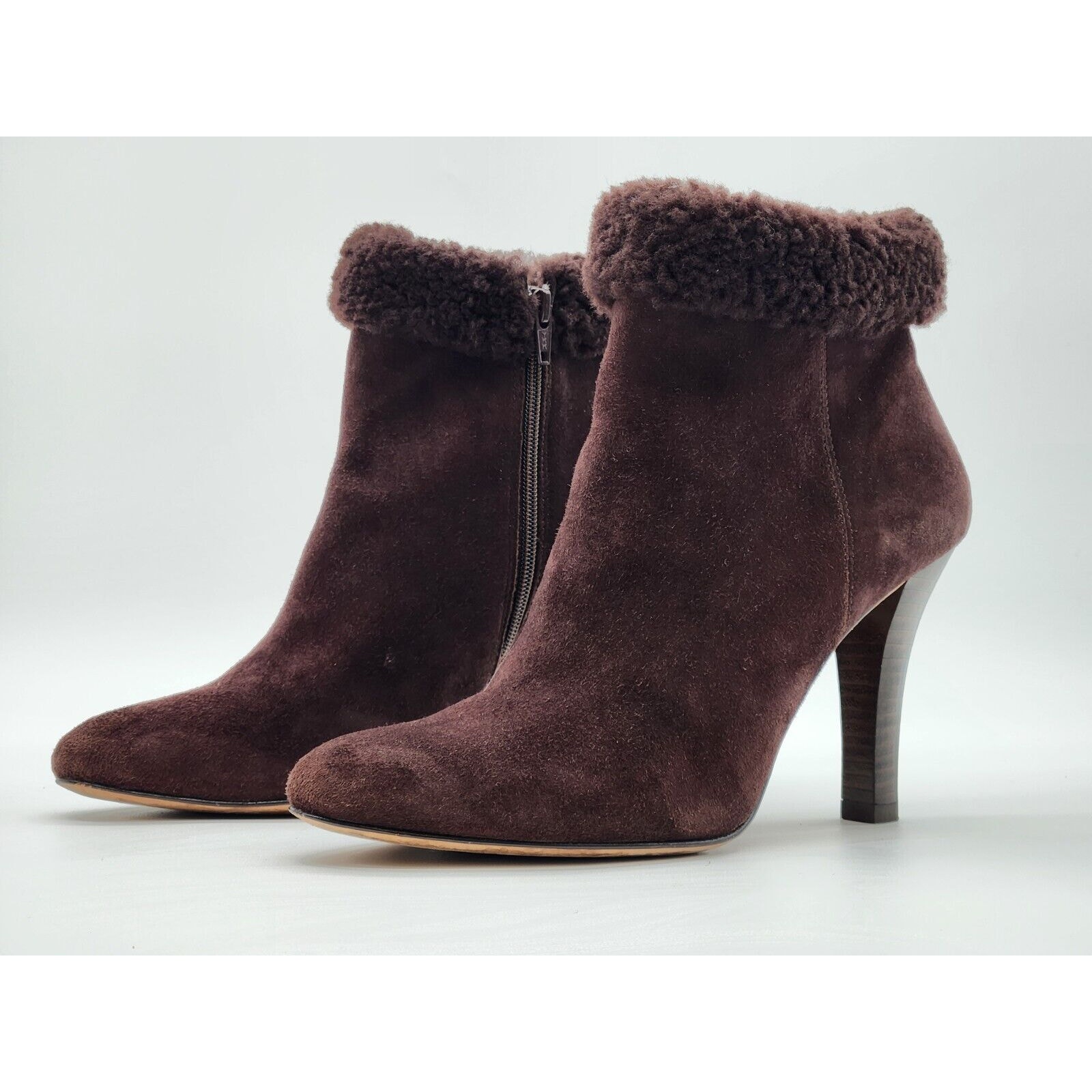 Women's Brooks Brothers Side Zip Ankle Boots Booties Shoes Size 6 Brown Suede