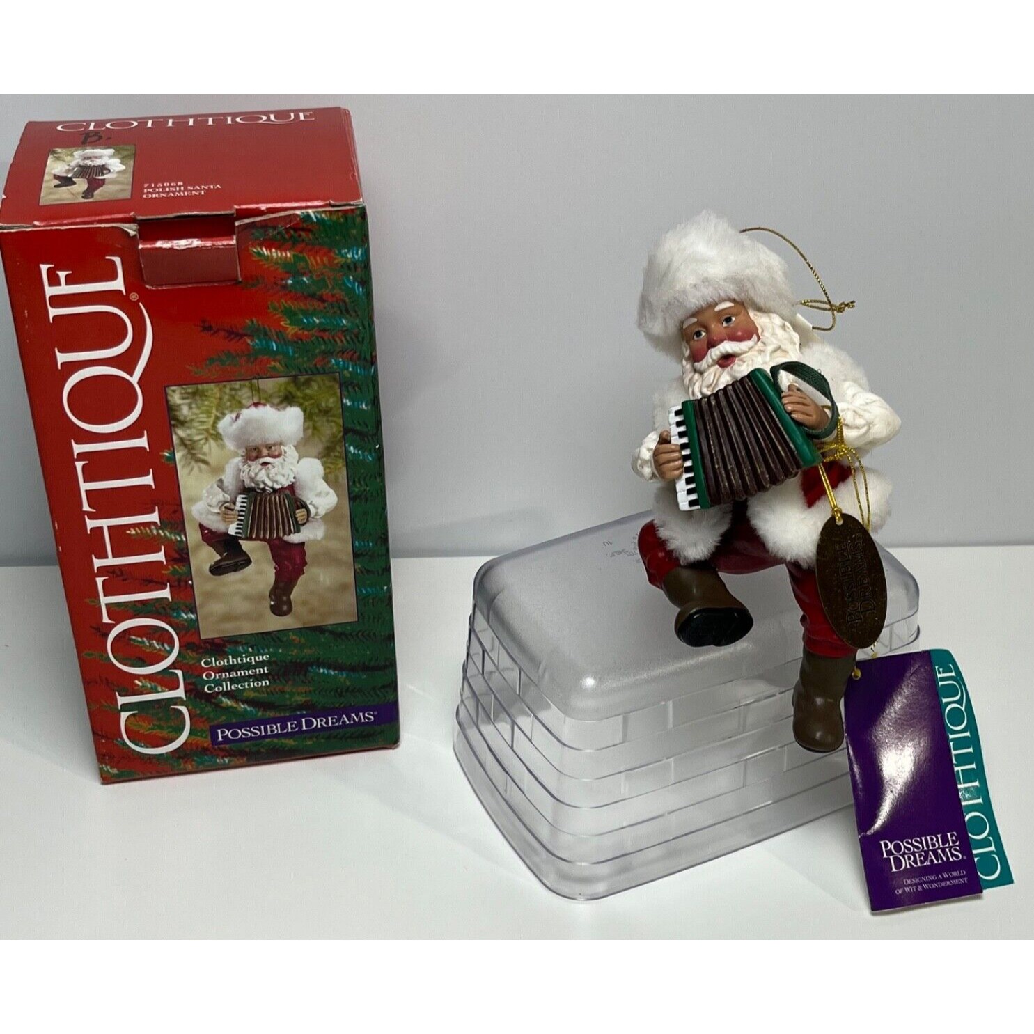 Possible Dreams Clothtique Polish Santa Ornament Playing Accordion w/Box & Tags