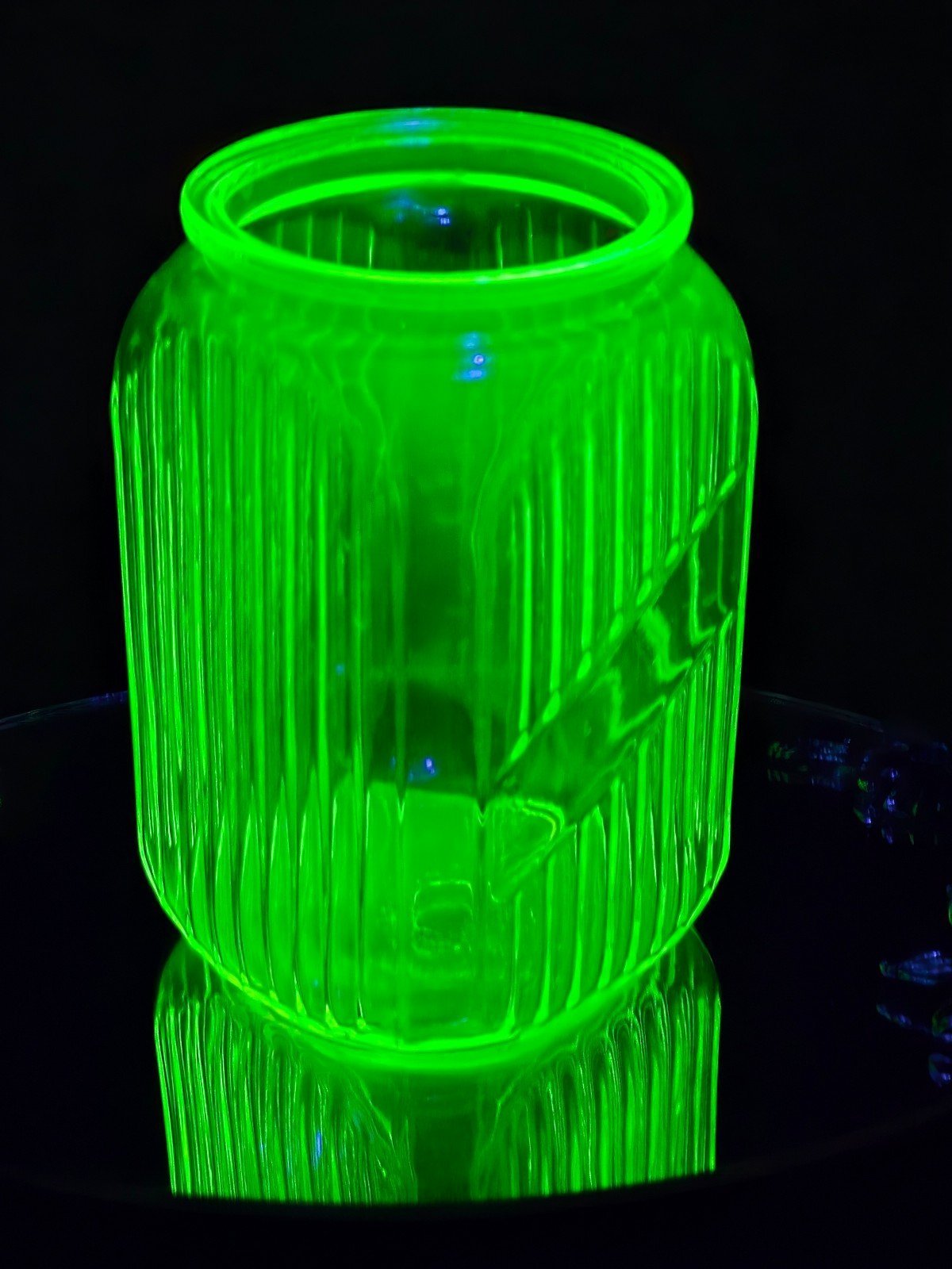 Vintage Uranium Vaseline Glass Canister Storage Ribbed Jar