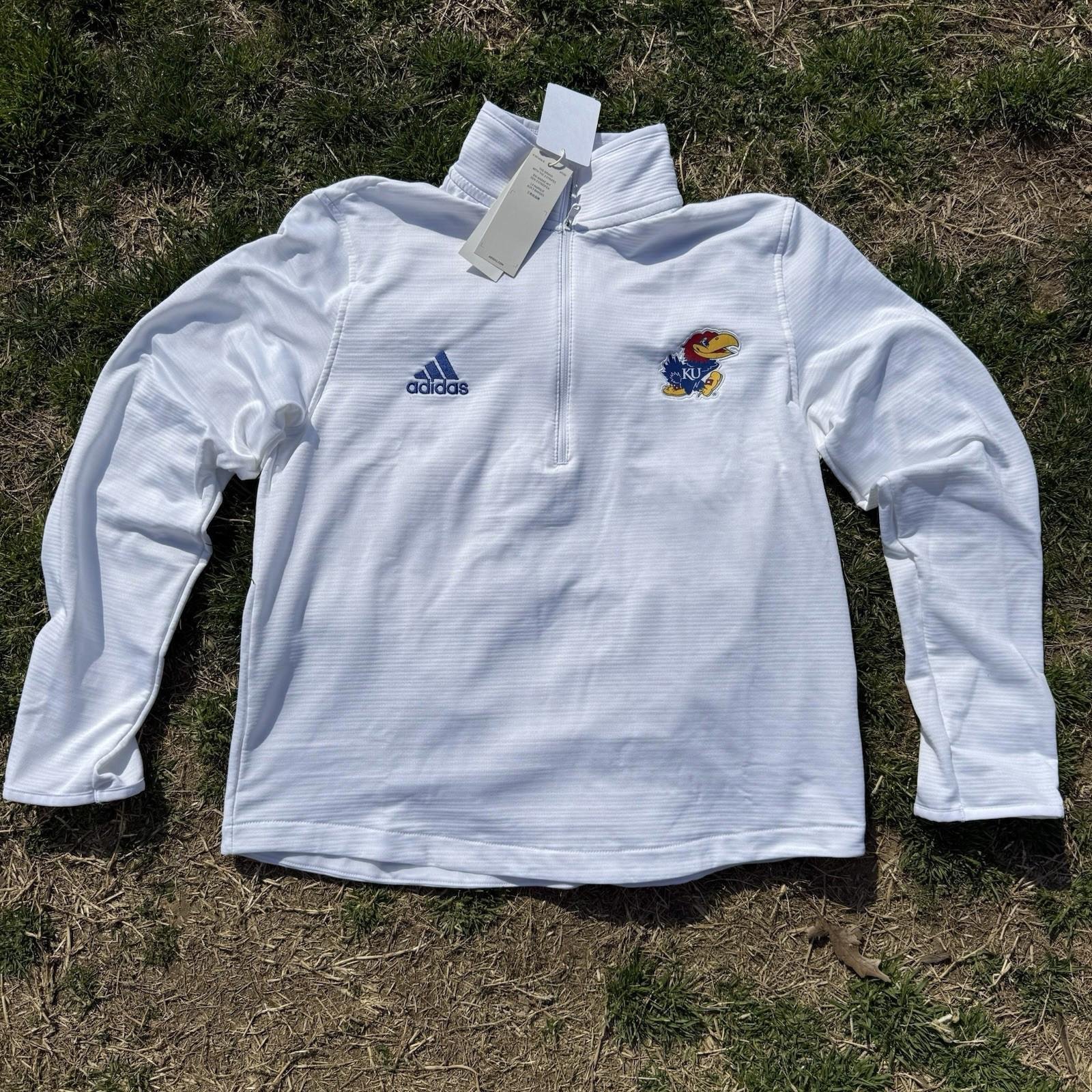 Kansas Jayhawks Adidas 1/4 Zip Pullover Sweatshirt Womens Large White New