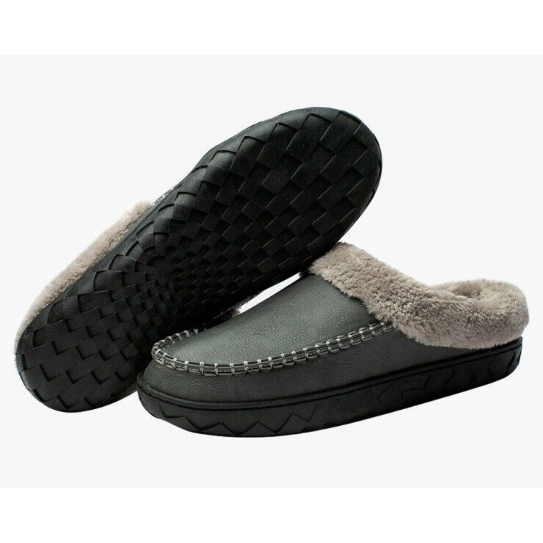 Men's Slipper Moccasin Size 8-8.5 Dark Gray Faux Fur New