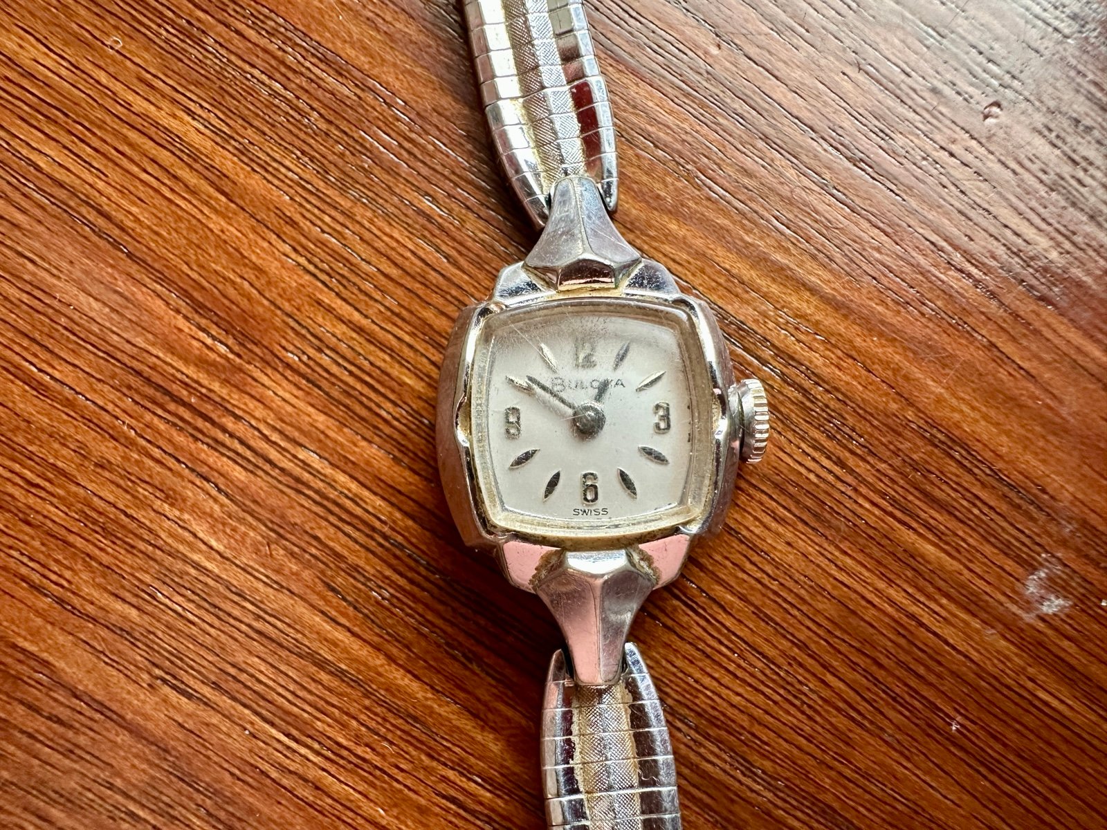 Vintage Bulova 1/20 10k Rolled White Gold Plate Womens Wristwatch Watch Manuel