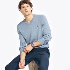 Nautica Men's Navtech Performance Classic-Fit Soft V-Neck Sweater Blue Pastel S