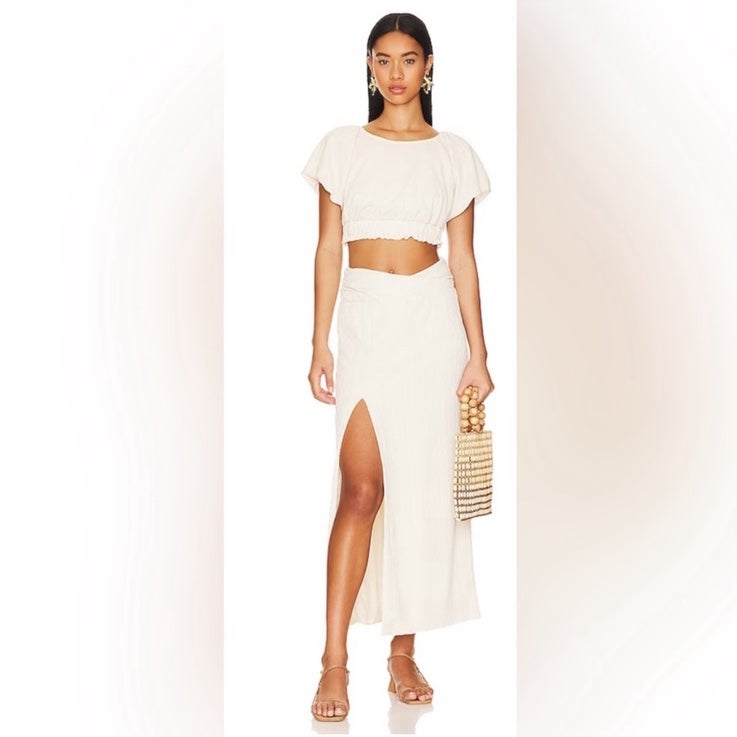 NWT Womens 2 Piece Set Tovah Set in Tofu Free People Size L Large Top And Skirt
