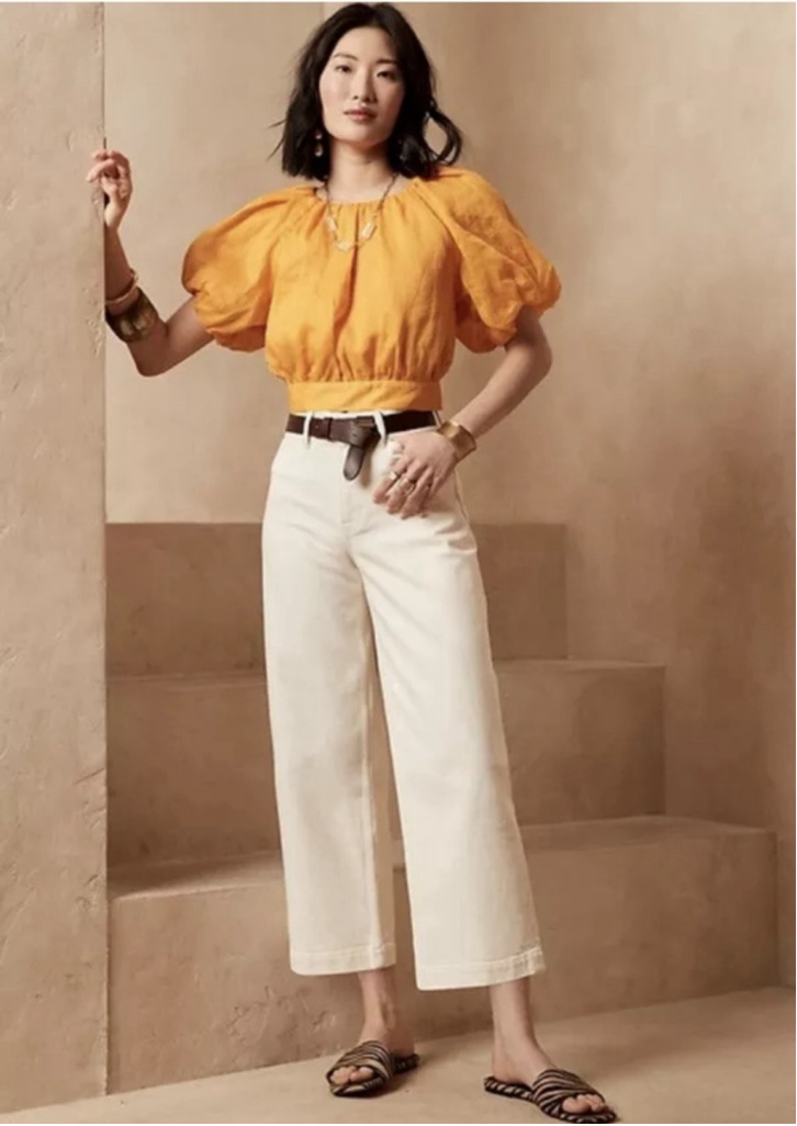 Banana Republic NWT high waist wide leg crop cream jeans waist 34
