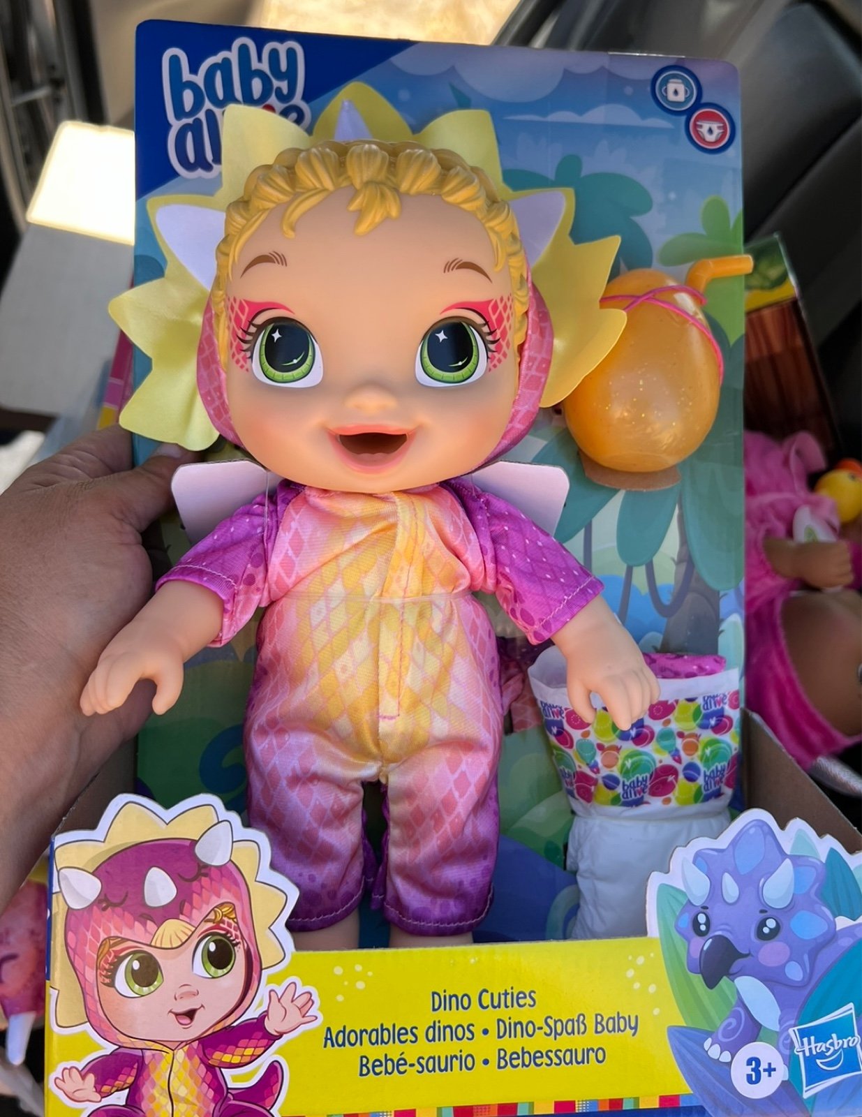 Yr 2020 Baby Alive 12 Doll Caucasian DINO CUTIES Triceratops w/ Diaper & Bottle