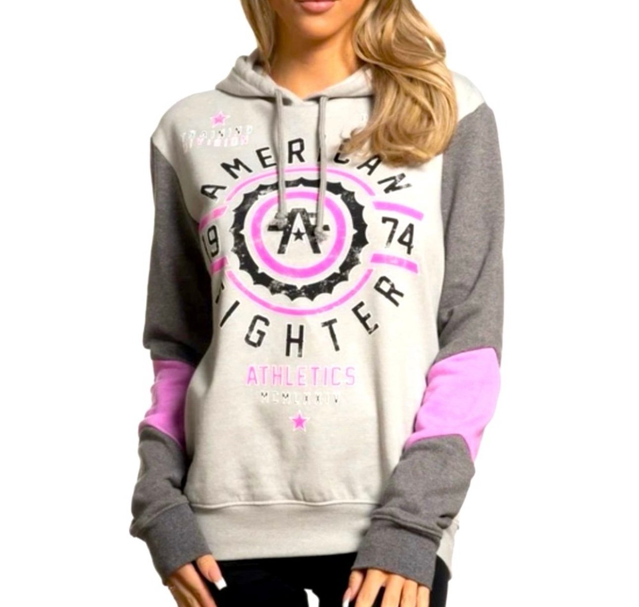 NEW AMERICAN FIGHTER WOMENS GRAY/PINK FAIR GROVE HOODIE SZ:M ~AUTHENTIC~ NWO